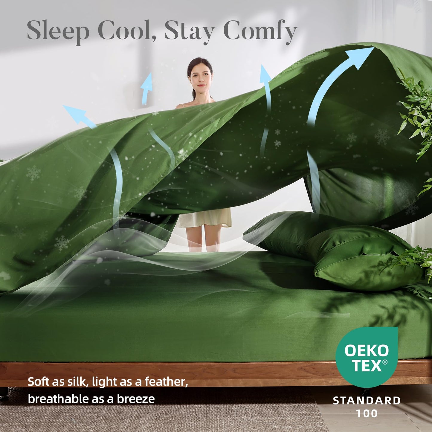 4 Piece Twin Size Sheet - Cooling Bed Sheets Set, Blend Rayon Derived from Bamboo, Breathable Soft Hotel Luxury Bedding & Pillowcases, Silky Fit 16 inch Extra Deep Pocket, Oeko-Tex - Olive Green BST326H