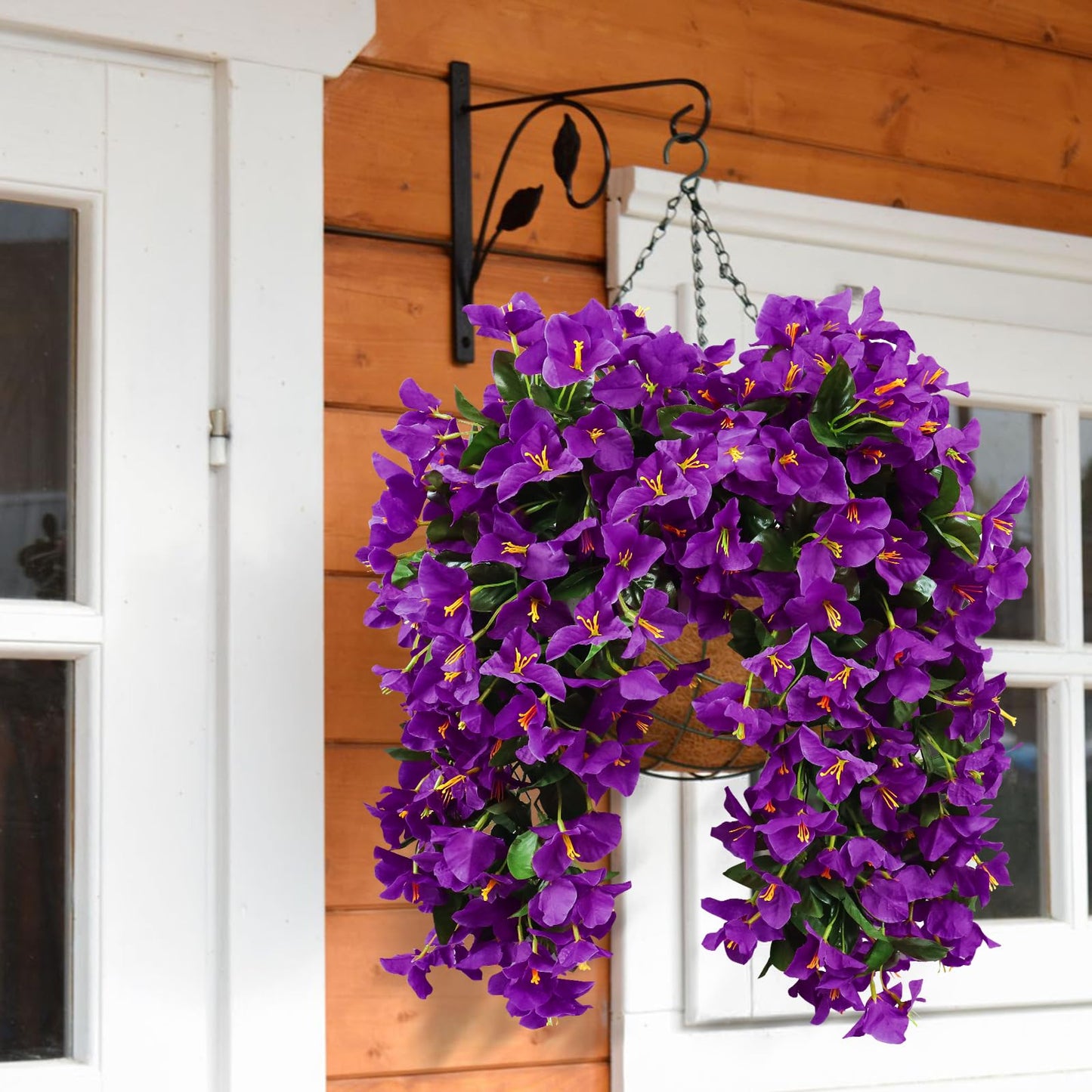 2 Pack Artificial Bougainvillea Flowers for Outdoors Decorations, Fake Hanging Plants, Faux Outside Flowers UV Resistant for Baskets Home Front Door Porch Patio Balcony Yard(Hot Pink) BST202