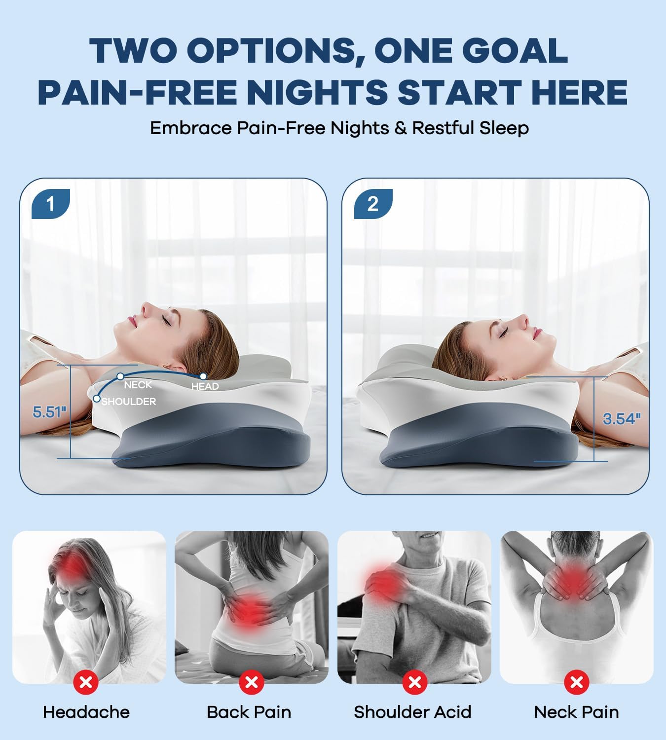 DONAMA Cervical Pillow for Neck and Shoulder,Contour Memory Foam Pillow,Ergonomic Neck Support Pillow for Side Back Stomach Sleepers with Pillowcase-Standard Size BST220