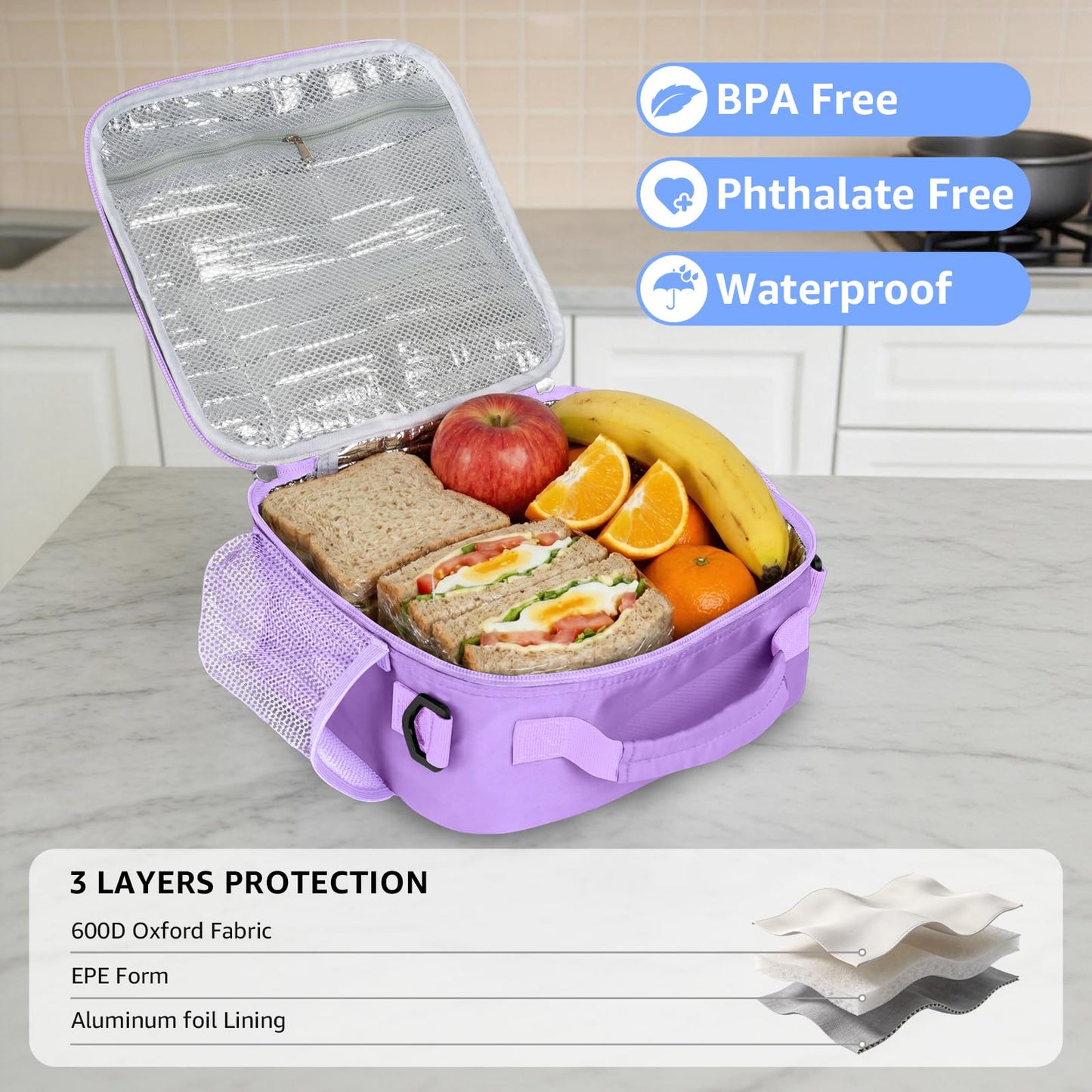 Lunch Bag for Kids Insulated Lunch Boxe for Boys Girls Small Reusable Cooler Tote Lunchbag Back to School Cute Lunchbox for Teens (light blue) WN420
