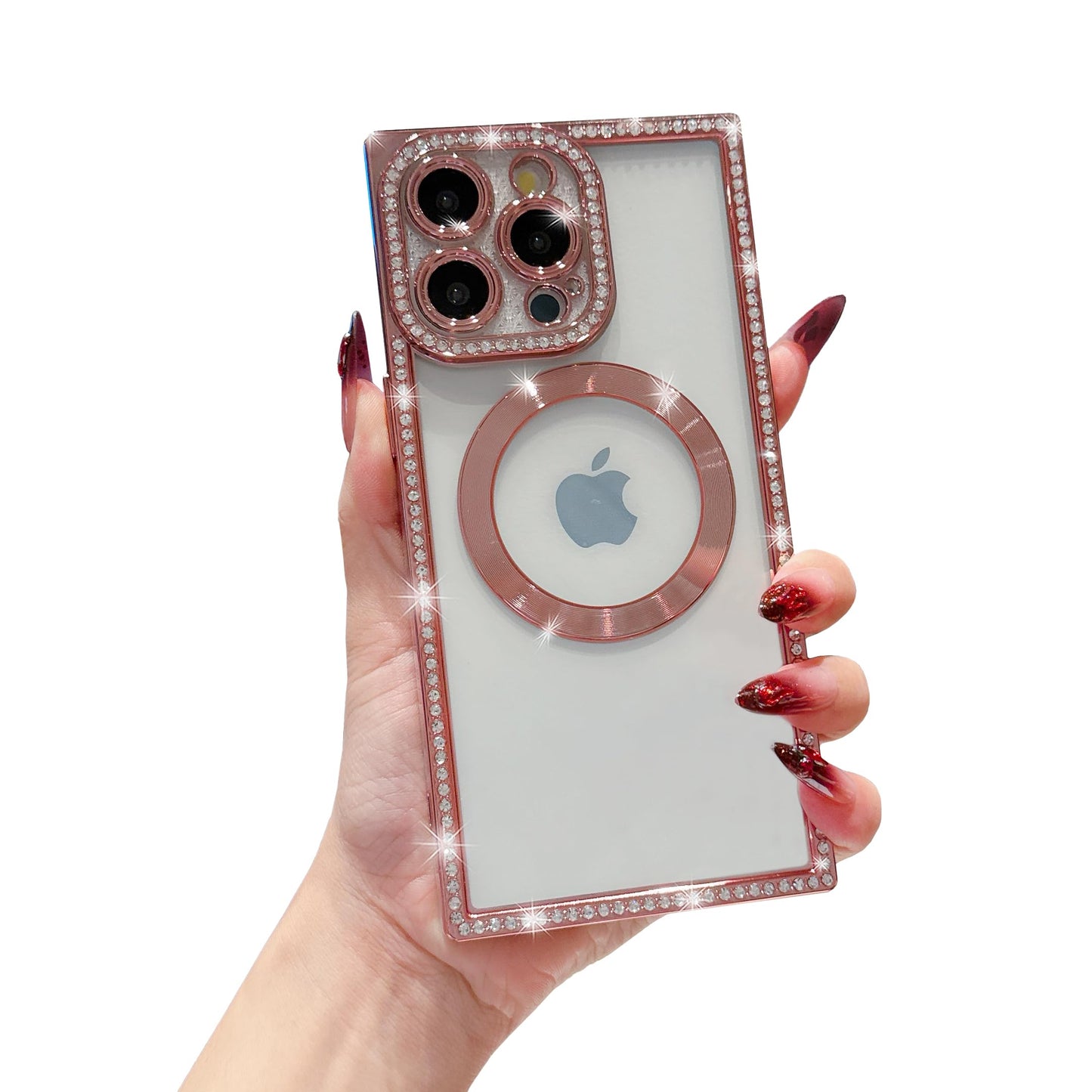 Owncase Magnetic for iPhone 13 Pro Case, Compatible with Magsafe, Crystal Diamonds Glitter Electroplated Edge Soft TPU Clear Phone Case for Women Girls, Gold WN420