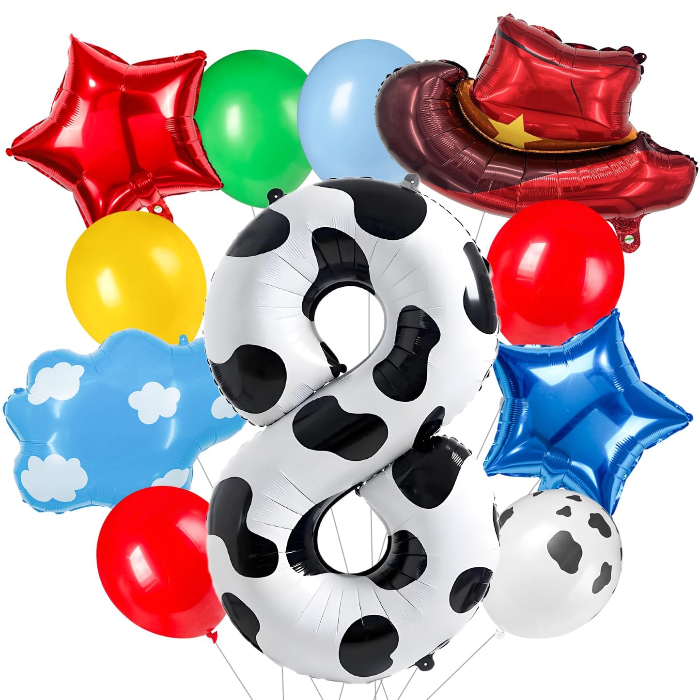 11-Pack Cowboy Theme Balloon Set, Farm Theme Decorations, Balloons with Hats and Clouds, Boys and Girls Birthday Party Supplies (1) BST202