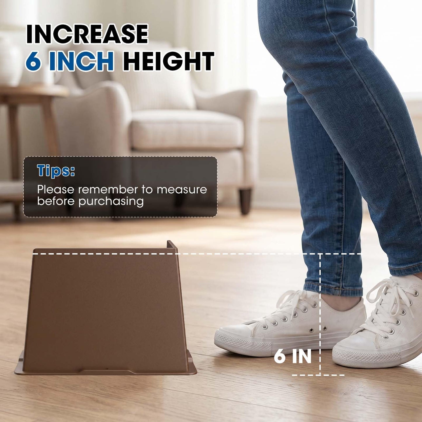 MYMULIKE Bed Risers 5 Inch Heavy Duty, Oversized Furnitures Risers 5 inch Support 6000 lbs, Bed Table Rising Blocks, Fits for Couch, Sofa, Chair, Furniture Lifts (Black 6 Pack) BST202