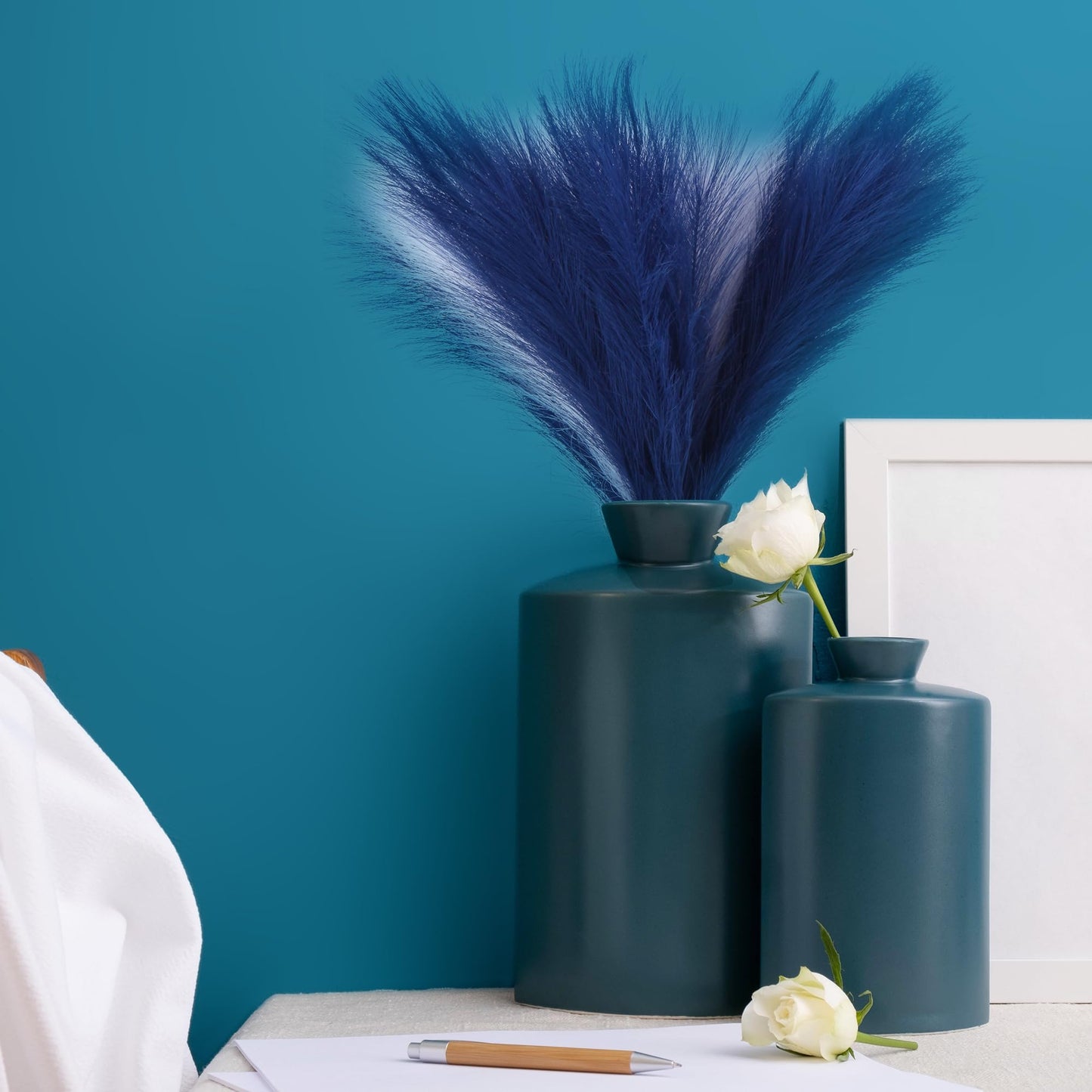 Black Pampas Grass Decor, 17.7 Inch 6pcs for Home Wedding Party, Small Vase | Artificial Pampas Grass in Fluffy Grey and White Short Stems, Durable No Shedding, Vase Filler for Table Centerpieces BST202