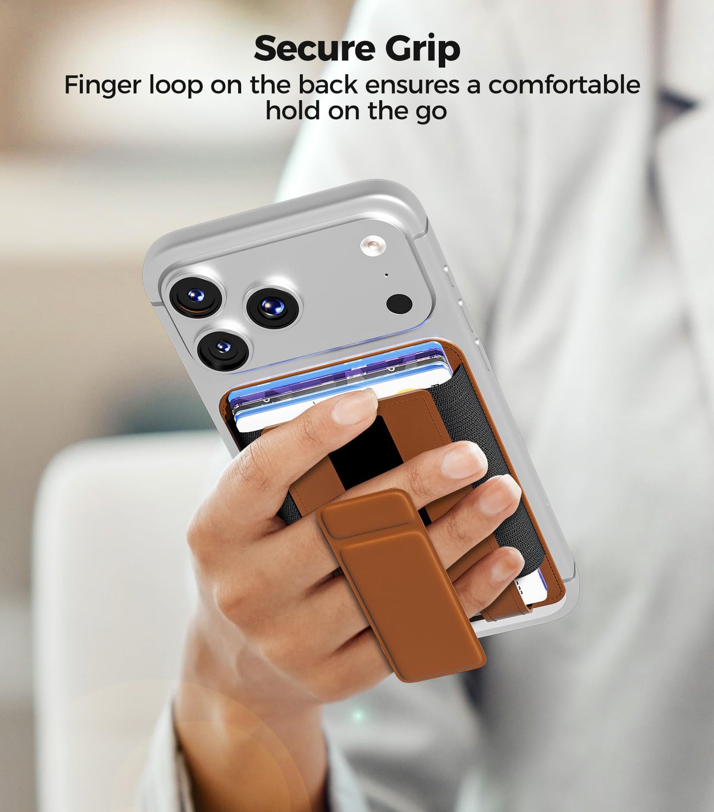 for MagSafe Wallet, Works with Apple Find My, 5-Card RFID Holder with Stand Also Grip, Strong Magnetic Wallet for iPhone 17/16/15/14/13/12 Pro Max Air Plus, Wireless Charging, Brown BST220