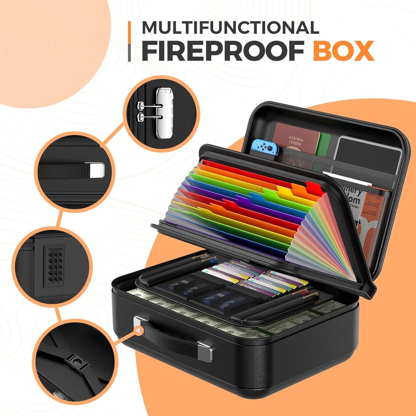 EDMUED Fireproof Document Box with Combination Lock 84