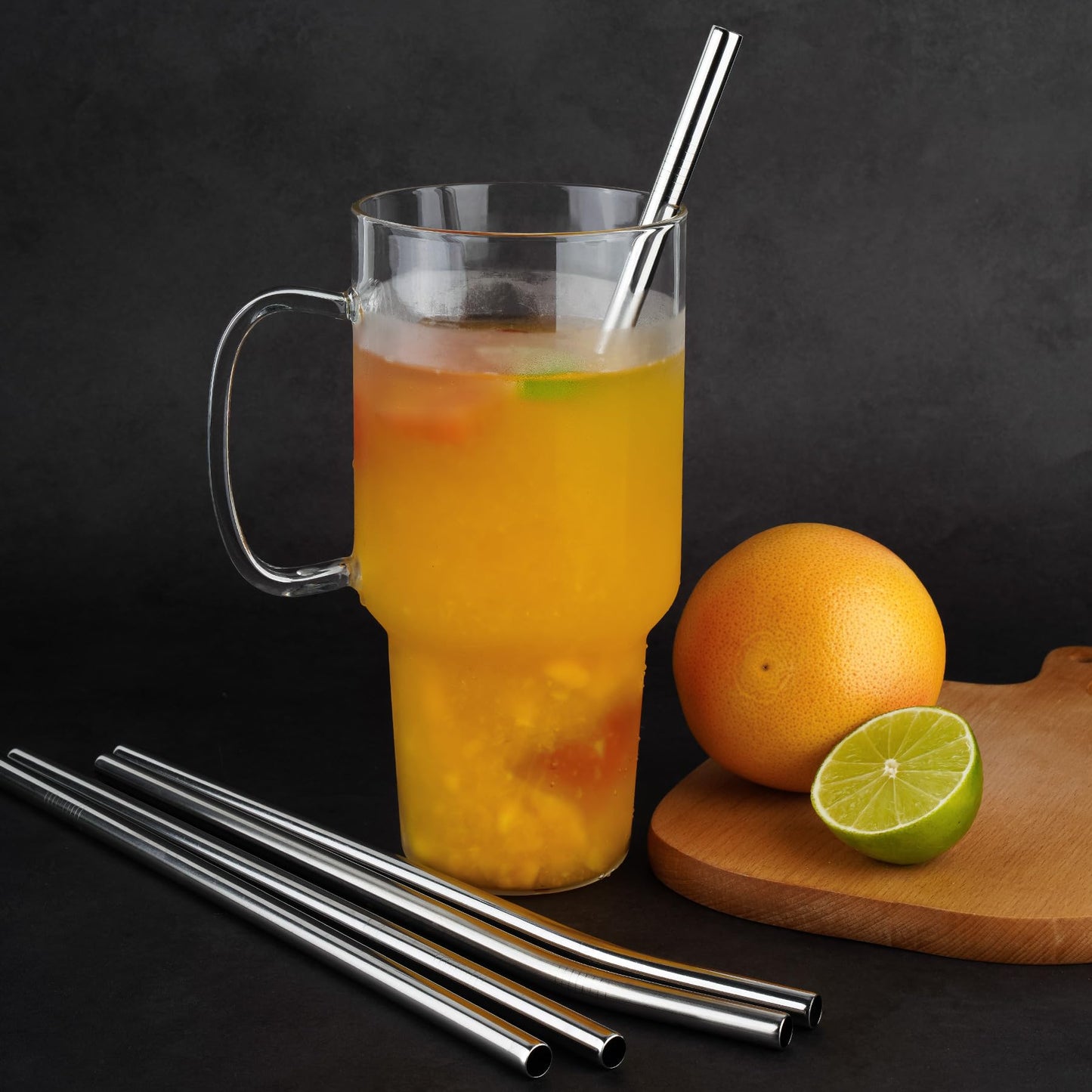 Tomorotec 14PCS Stainless Steel Straws Fit for 30oz Stanley Tumblers | 11" Reusable Drinking Straws with Brush, 7 Bent & 7 Straight for Smoothies, Milkshakes, Coffee, Dishwasher Safe (Metallic) BST326L