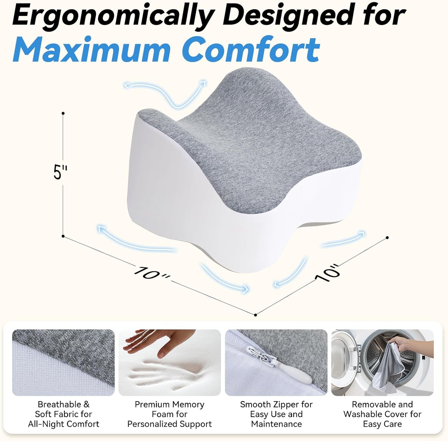 UJPFEO Knee Pillow for Side Sleepers,Leg Pillows for Sciatica,Knees,HIPS,Joints Between Legs,Back Pain Relief When Side Sleeping Spine Alignment Support for Knee Surgery Recovery,Grey WN420