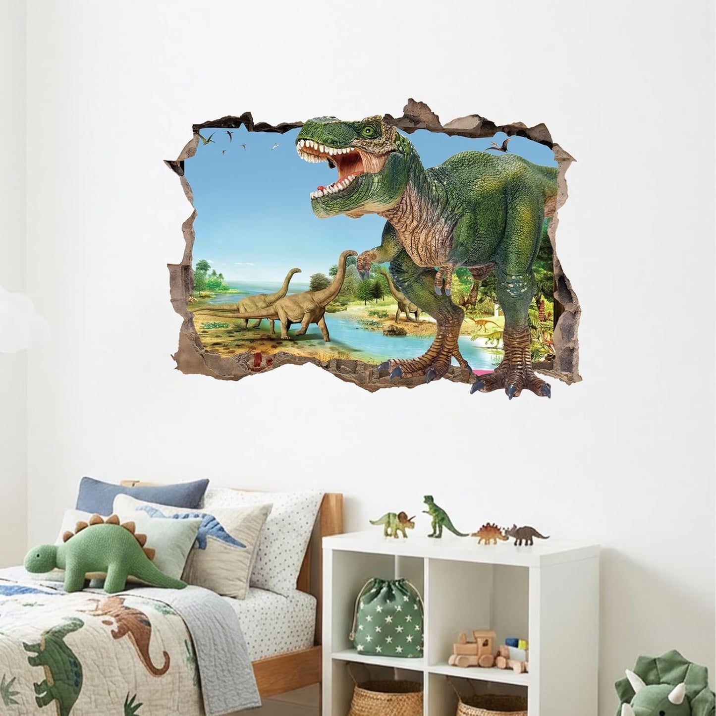 3D Dino Peel and Stick Wall Decals Crack Hole Boys Bedroom Nursery Decor BST326L