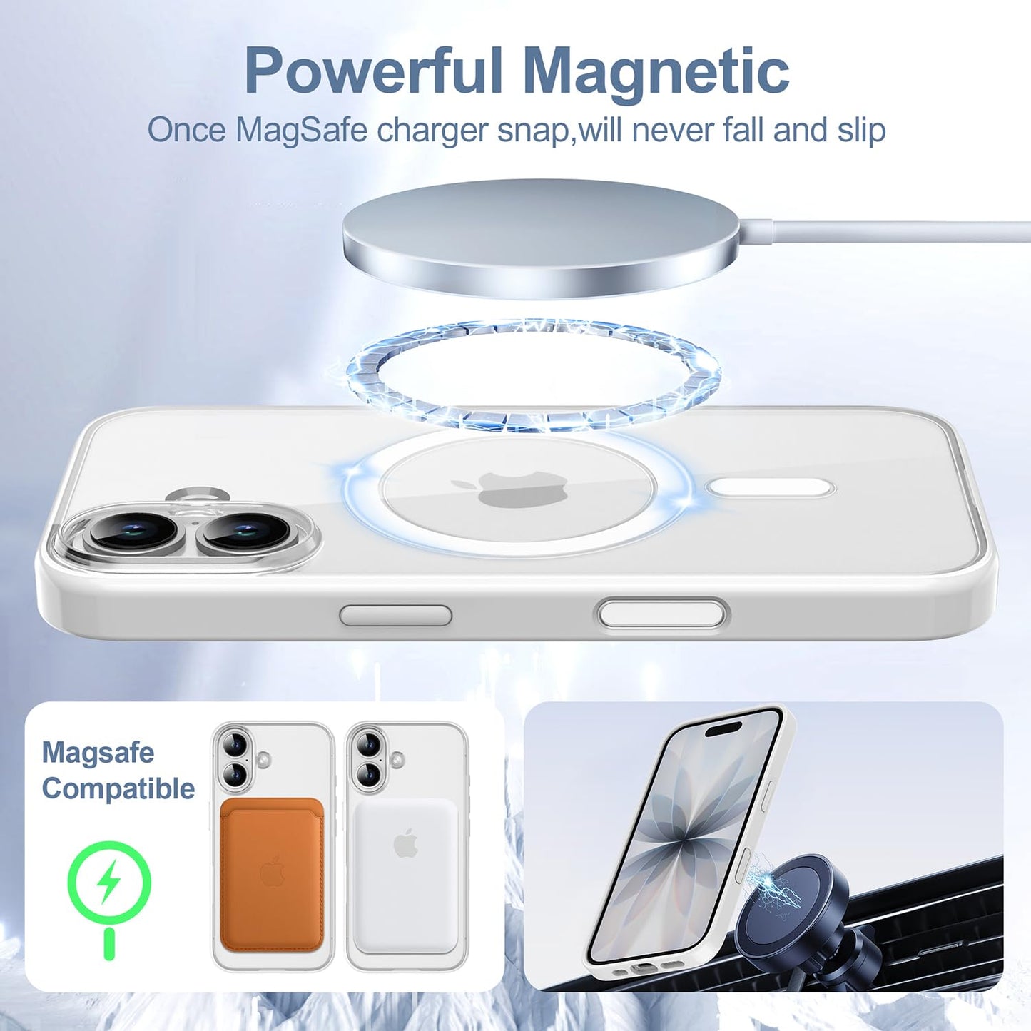 PULOKA for iPhone Case Compatible with Magsafe, Color Bumper & Clear TPU Back Hybrid Shockproof Cover (White, iPhone 16 Pro Max) WN420