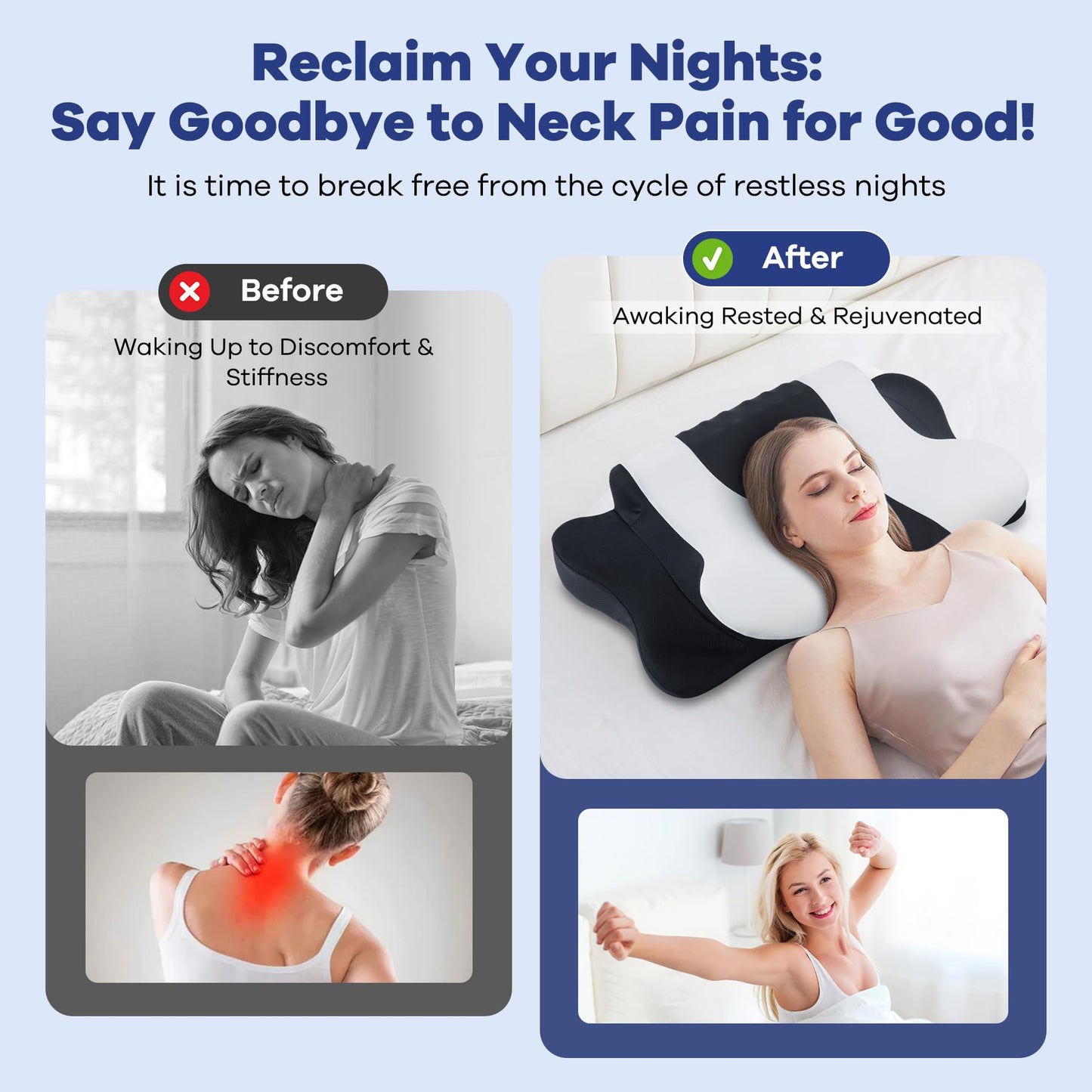 DONAMA Cervical Pillow for Neck and Shoulder,Contour Memory Foam Pillow,Ergonomic Neck Support Pillow for Side Back Stomach Sleepers with Pillowcase-Standard Size BST220