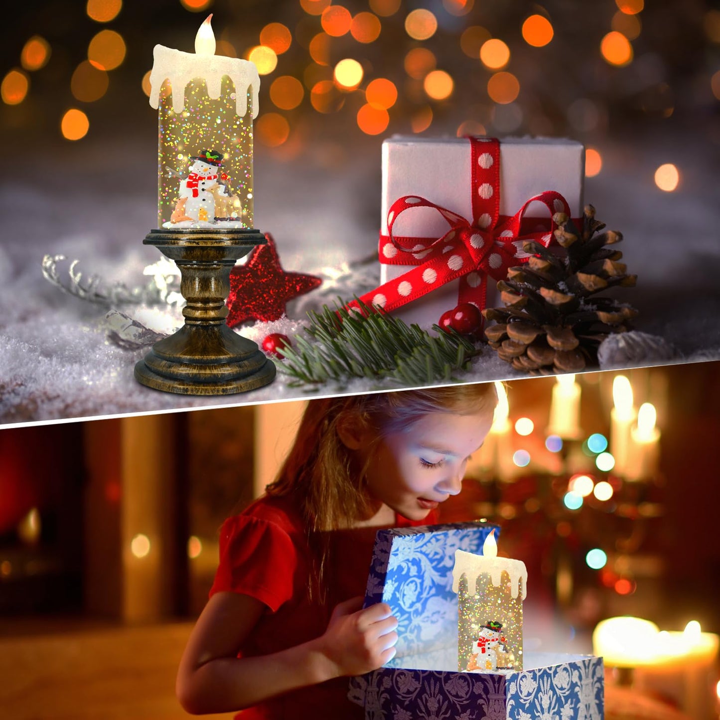 AOMIL Christmas Flameless Candles, Flickering LED Candles with Timer, Snow Globe Candle Lights for Christmas Decorations BST220