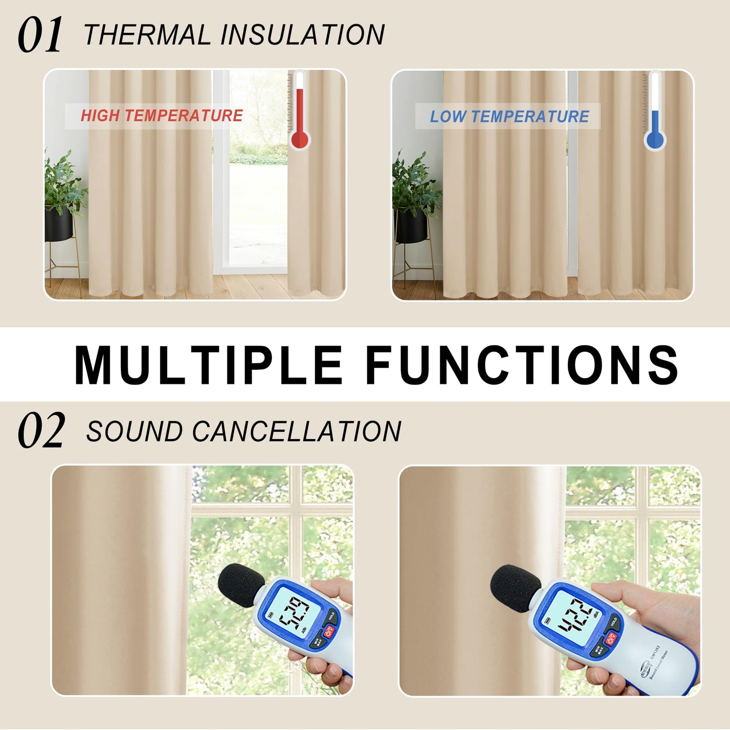XWZO White Blackout Curtains with Tiebacks - Rod Pocket & Back Tab Heat and Full Light Blocking Window Panels for Bedroom/Nursery, 84 Inches Long Thermal Insulated Draperies, W42 x L84, Set of 2 BST326H