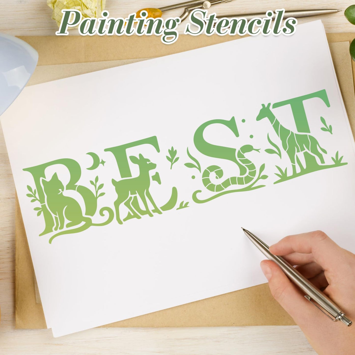 Letter Stencils for Crafts Reusable 42Pcs Number Stencils(5 Inch Font) | DIY Art Painting Stencil Furniture Decor Kit for Wood Embroidery Wall Silk Screen Journaling BST202