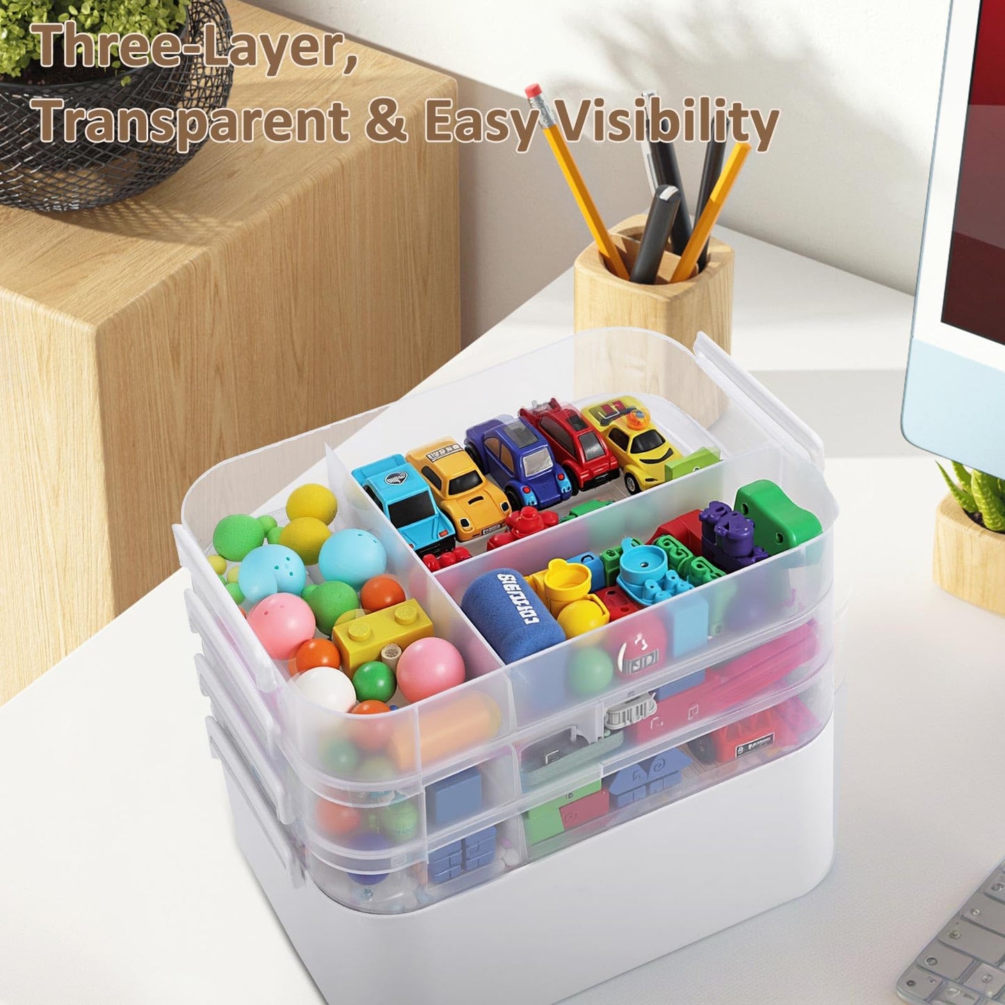 Gifhomfix 4-Layer Plastic Craft Organizers and Storage Box with Removable Trays, Storage Containers with lids and Handle, Art Supply Storage Organizer for Organizing Bead, Sewing, Tool（Green） BST220