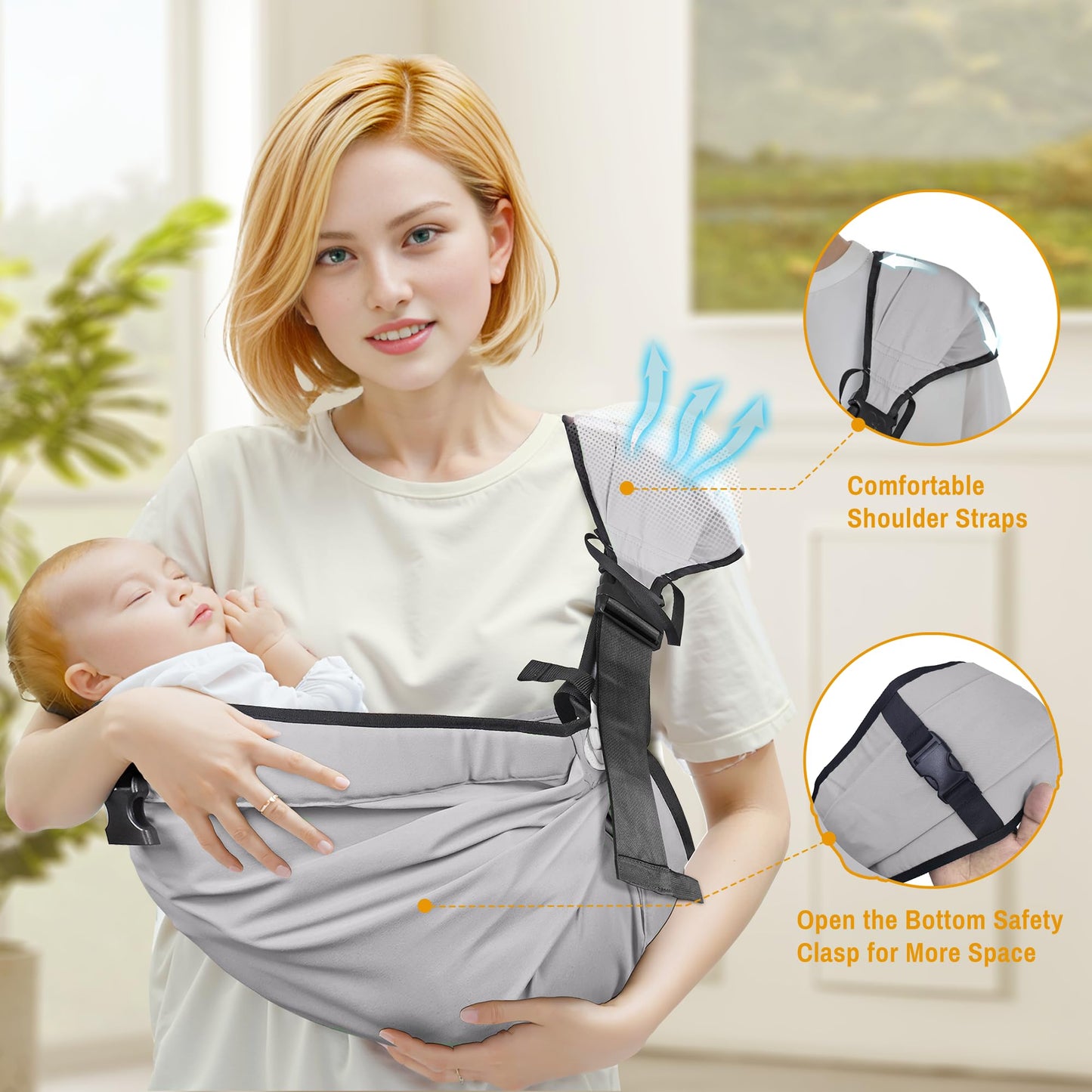 Baby Carrier Newborn to Toddler,Adjustable & Lightweight Baby Sling Carrier,Toddler Carrier 25-60 lbs,Ideal for Home,Shopping,and Travel WN420