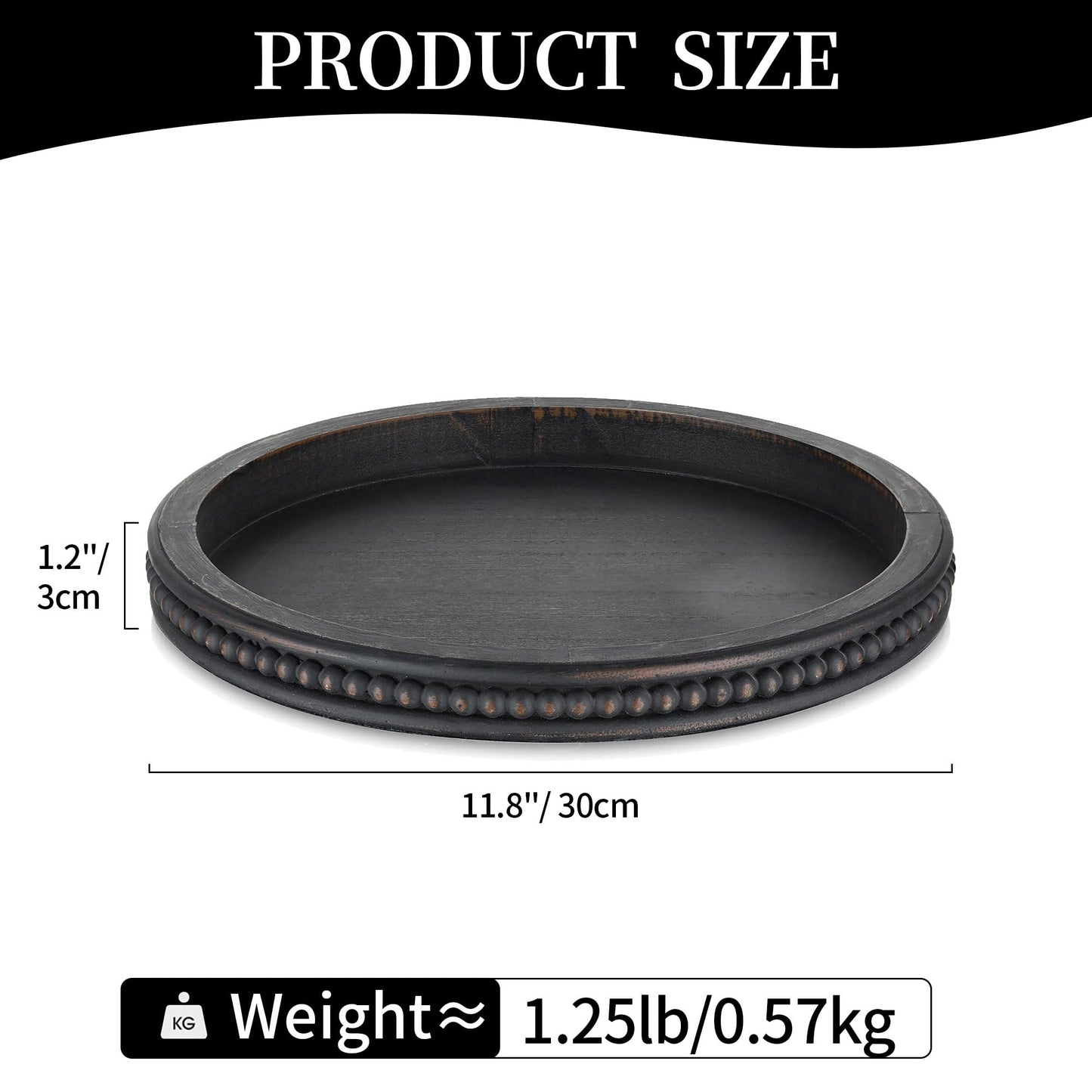 Hanobe Decorative Tray for Coffee Table: 10.5-Inch Round Whitewashed Wood Tray for Rustic Farmhouse Living Room Kitchen Island Entryway Home Decor BST326H