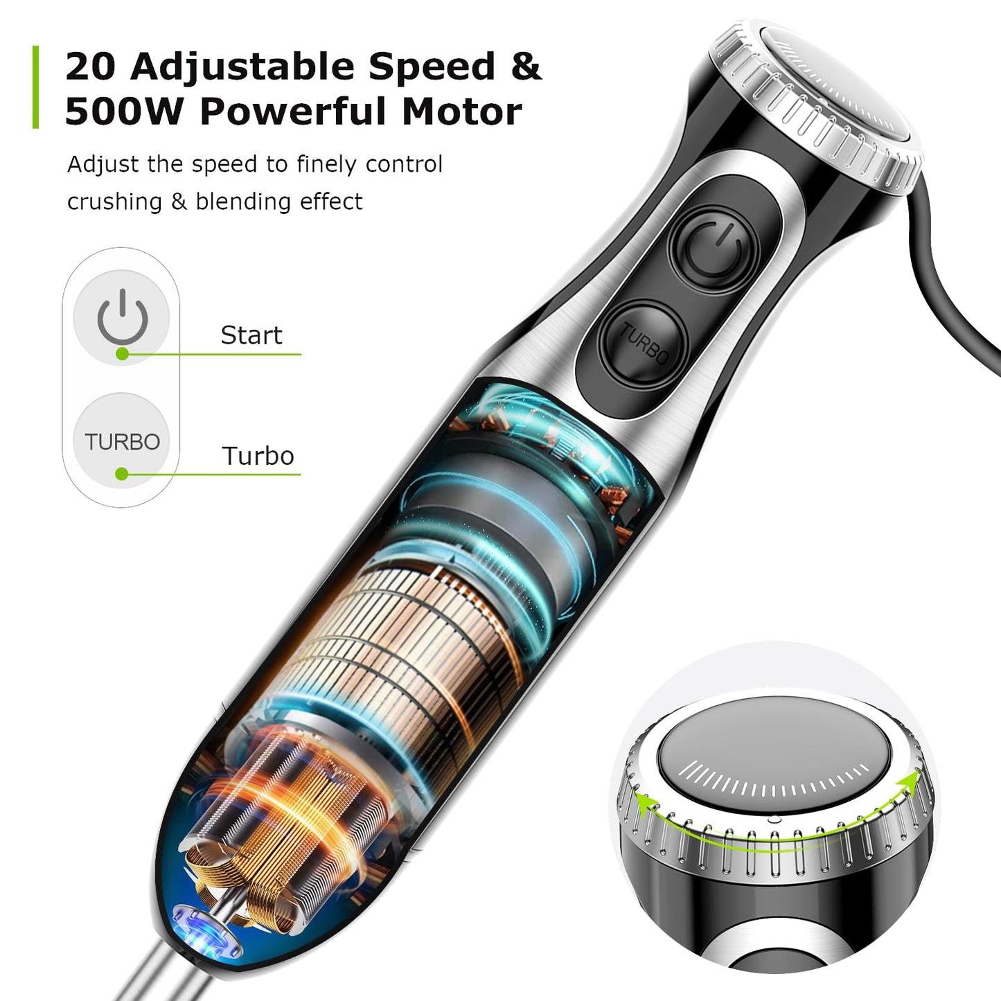 Bonsenkitchen Immersion Blender Handheld with Food Processor RD12