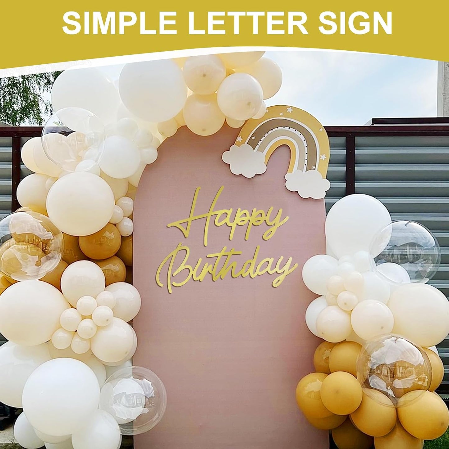 LOGJAM Happy Birthday Wooden Sign For Backdrop, Gold Wall Decor, Rustic Letters Birthday Party Decoration BST220