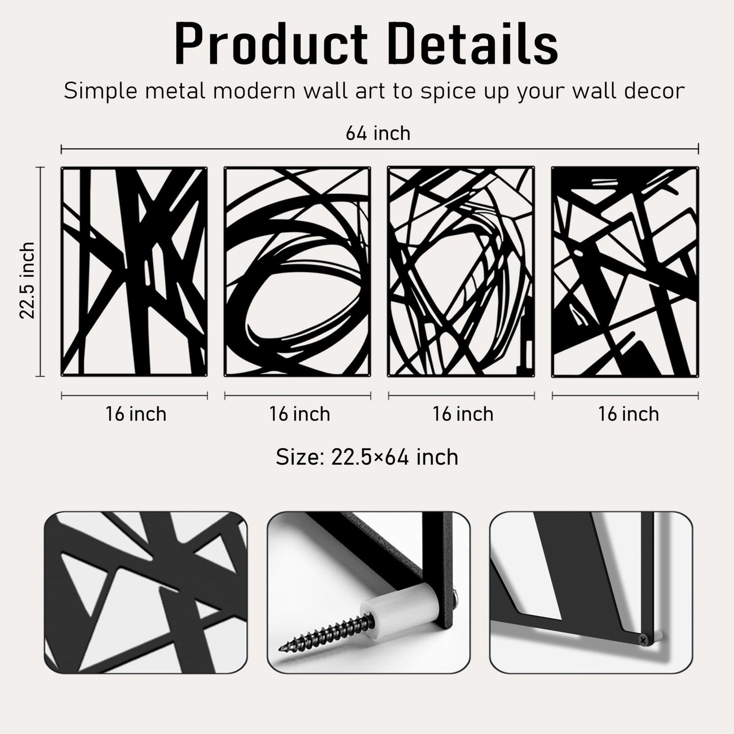 Bakovity Black Abstract Wall Art, Metal Art Wall Decor, Large Geometry Art, Modern 3D Abstract Wall Sculptures for Bedroom Bathroom Living Room (4 Pack, 16 x 11 in) BST220