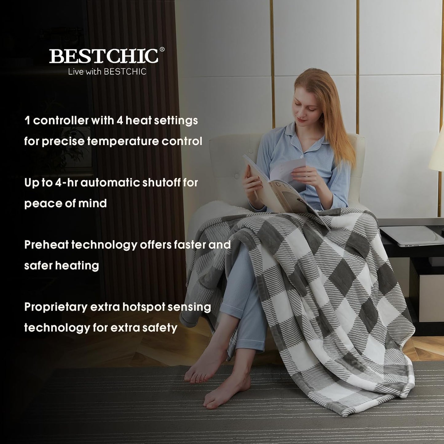 BESTCHIC Electric Heated Throw Blanket 73