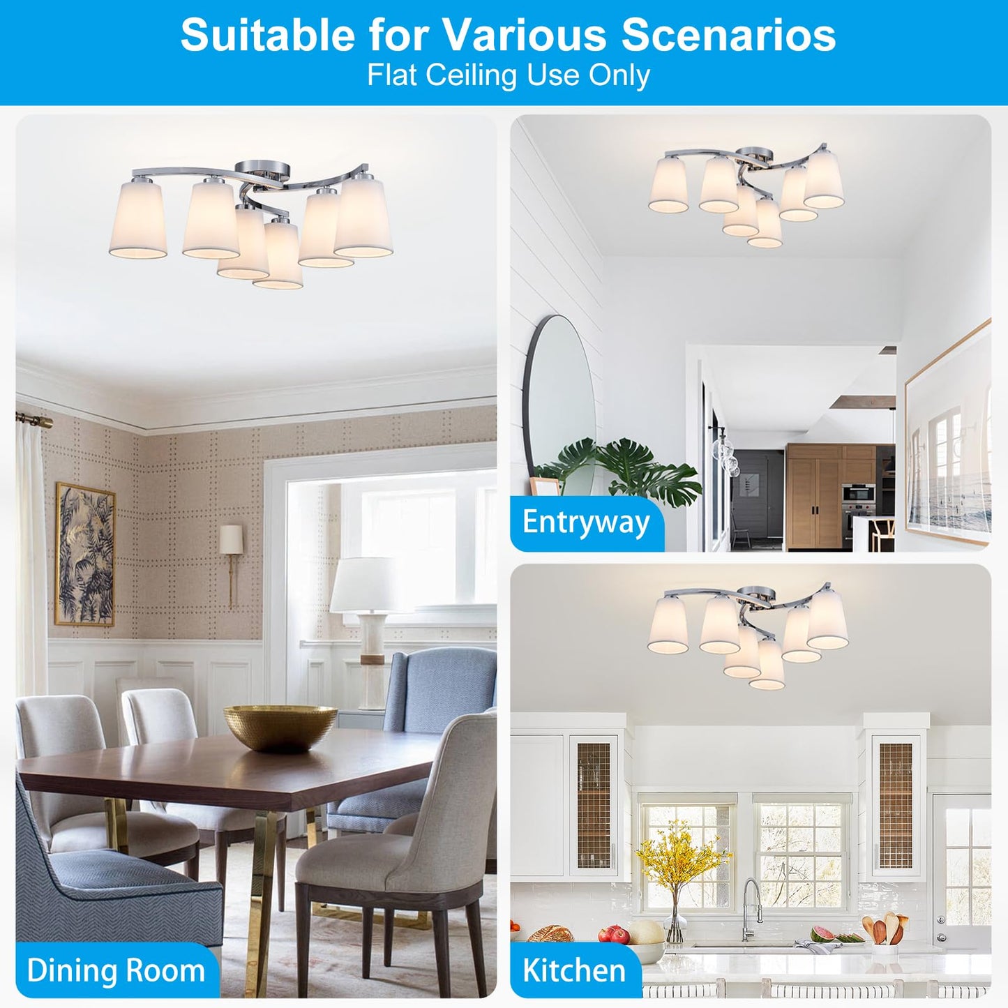 XINGQI 22.8" Boho Rattan Chandelier 6 Lights Rustic Farmhouse Semi Flush Mount Ceiling LightIing Fixture Woven Fabric with Gold Meatl Lampbody for Kitchen Island Bedroom Dining Room WN420