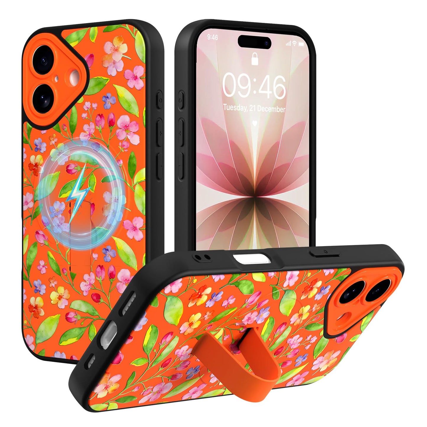 Compatible with iPhone 13 Case, Cute Cheetah Leopard Pattern | Built in Adjustable Wrist Strap Grip Hand Holder Stand Shockproof Kickstand Cover for Women Girls (Black White) WN420
