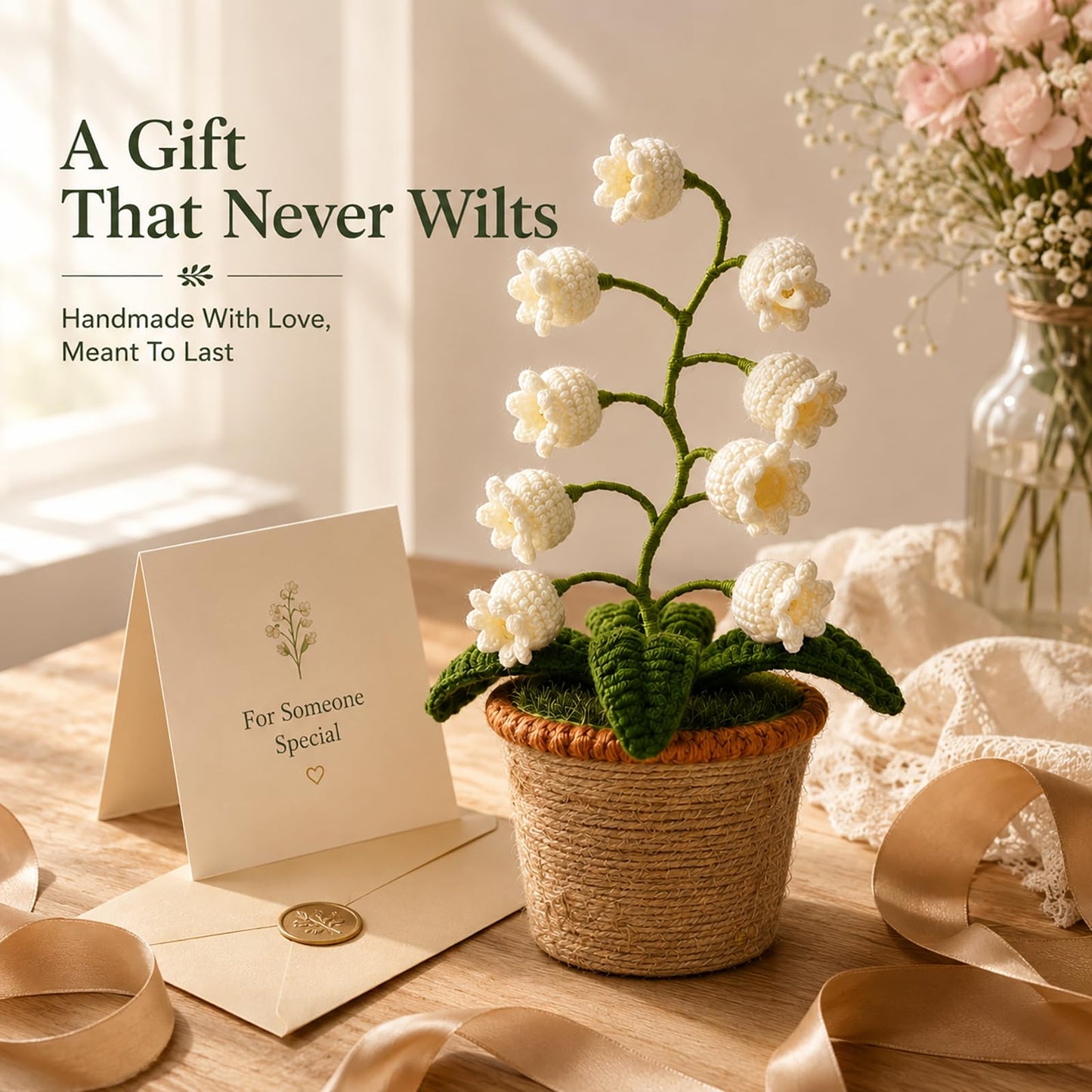 1PC Lily of The Valley Lamp Crochet Flowers Bouquet Light Gift for Women | Cute Night Light for Mother's Day, Wife, Girlfriend, Birthday, Perfect Home or Office Decor Battery Included BST220