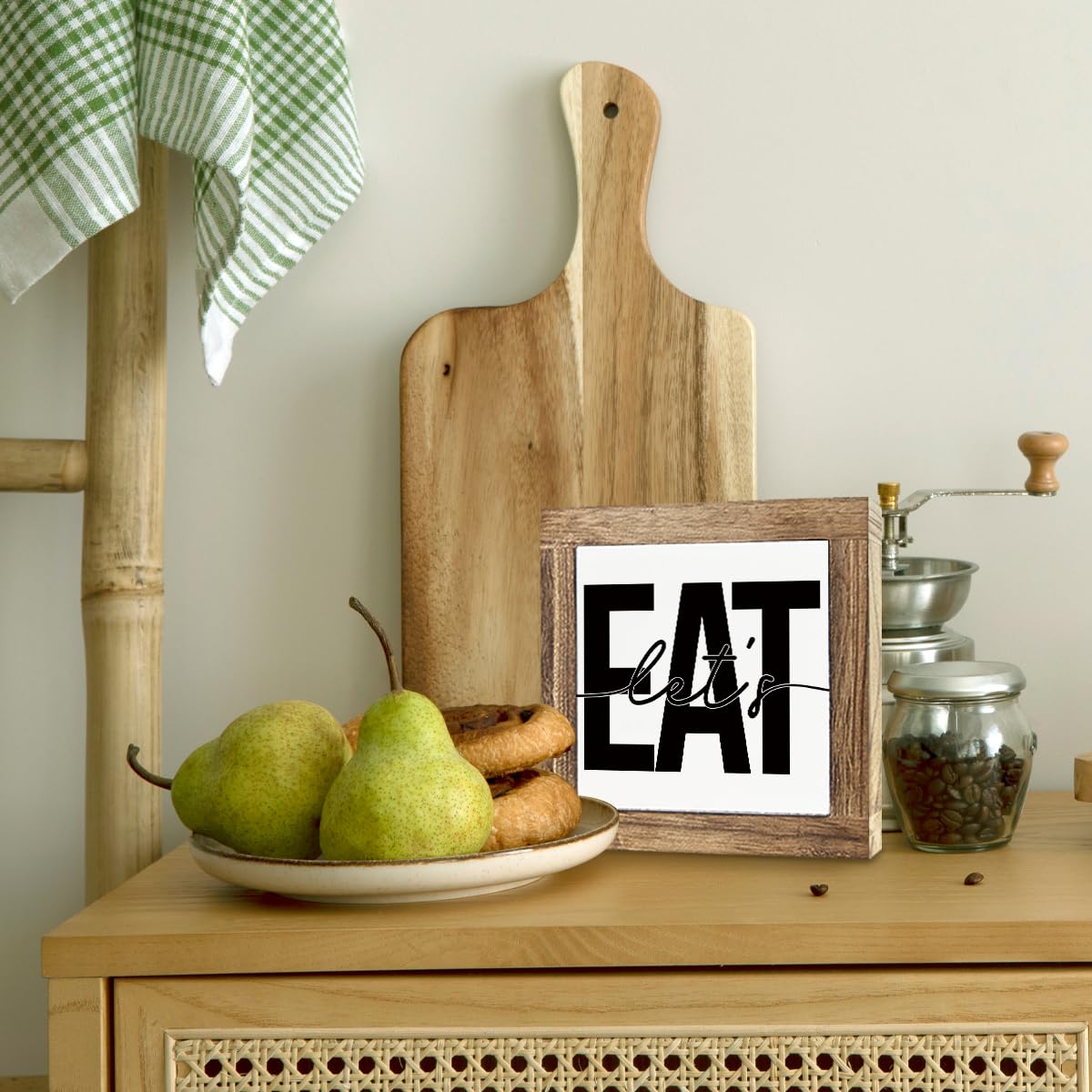 Just A Spoonful of Sugar Sign, Coffee Decor Sign, Rustic Kitchen Box Signs, Coffee Station Decor, Modern Farmhouse Home Decors for Kitchen Bar, Cafe Decors, Freestanding Wooden Plaque BST326L