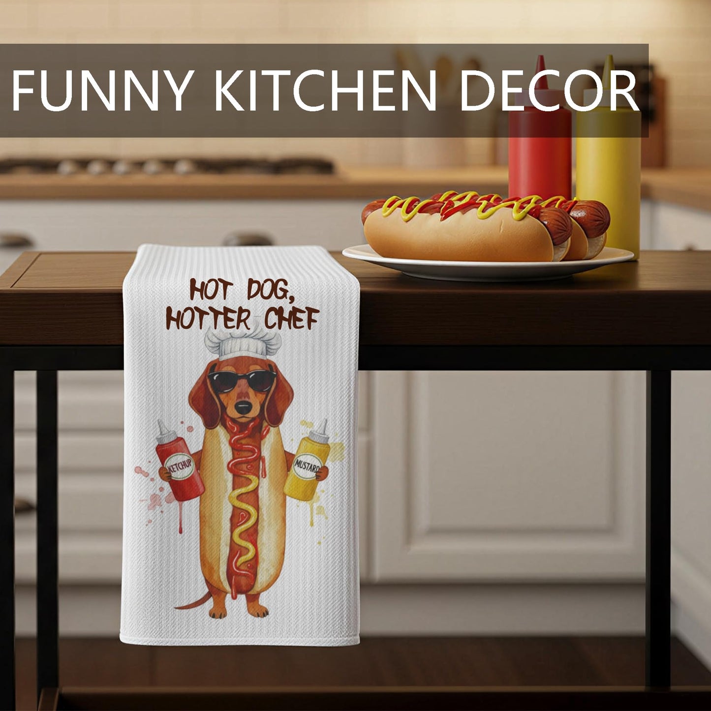 Funny Cat Gifts Kitchen Towels, Cute Cat with Knife and Fork Microfiber Dish Tea Towel for Kitchen Decor, Funny Cats Cooking Decor, is It Dinner Time Yet, 16x24 Inch BST220
