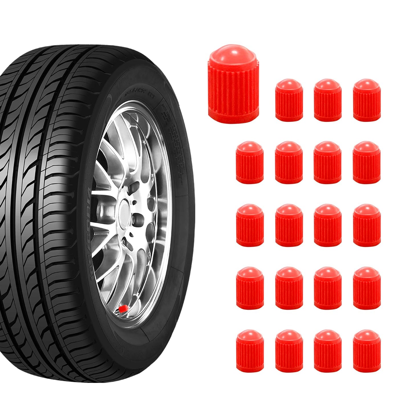 Ziciner 25 PCS Tire Valve Stem Caps, Plastic Car Tyre Valve Cap with O Rubber Seal, Dustproof Airtight Seal Wheel Stem Covers, Universal Accessories for Cars, SUVs, Bicycles,Trucks (Red) WN420