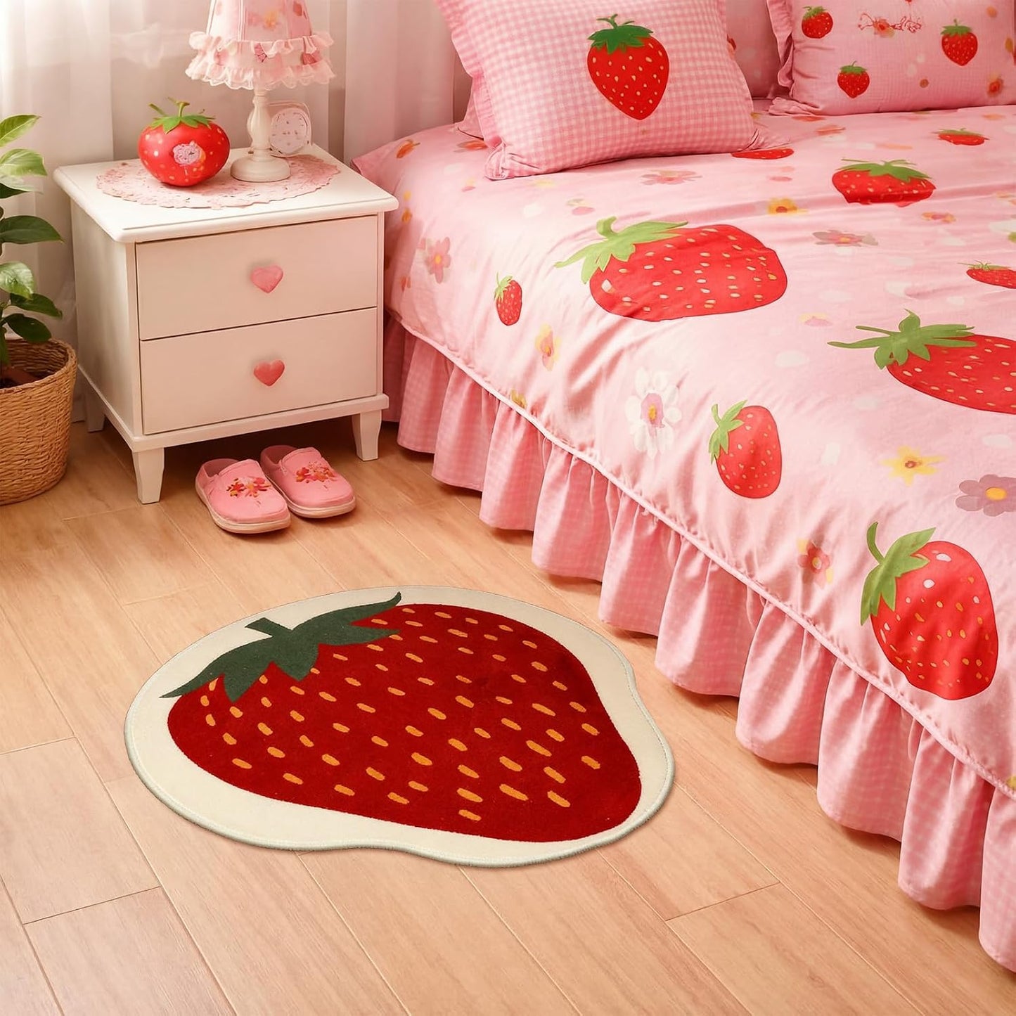 Tinideya Strawberry Bath Mat, Fruit Shaped Kitchen Bathroom Rug, Cute Summer Strawberry Welcome Front Door Rugs Soft Absorbent Non Slip Washable for Bathroom Sink Tub Bedroom Entryway Indoor Floor Mat BST202