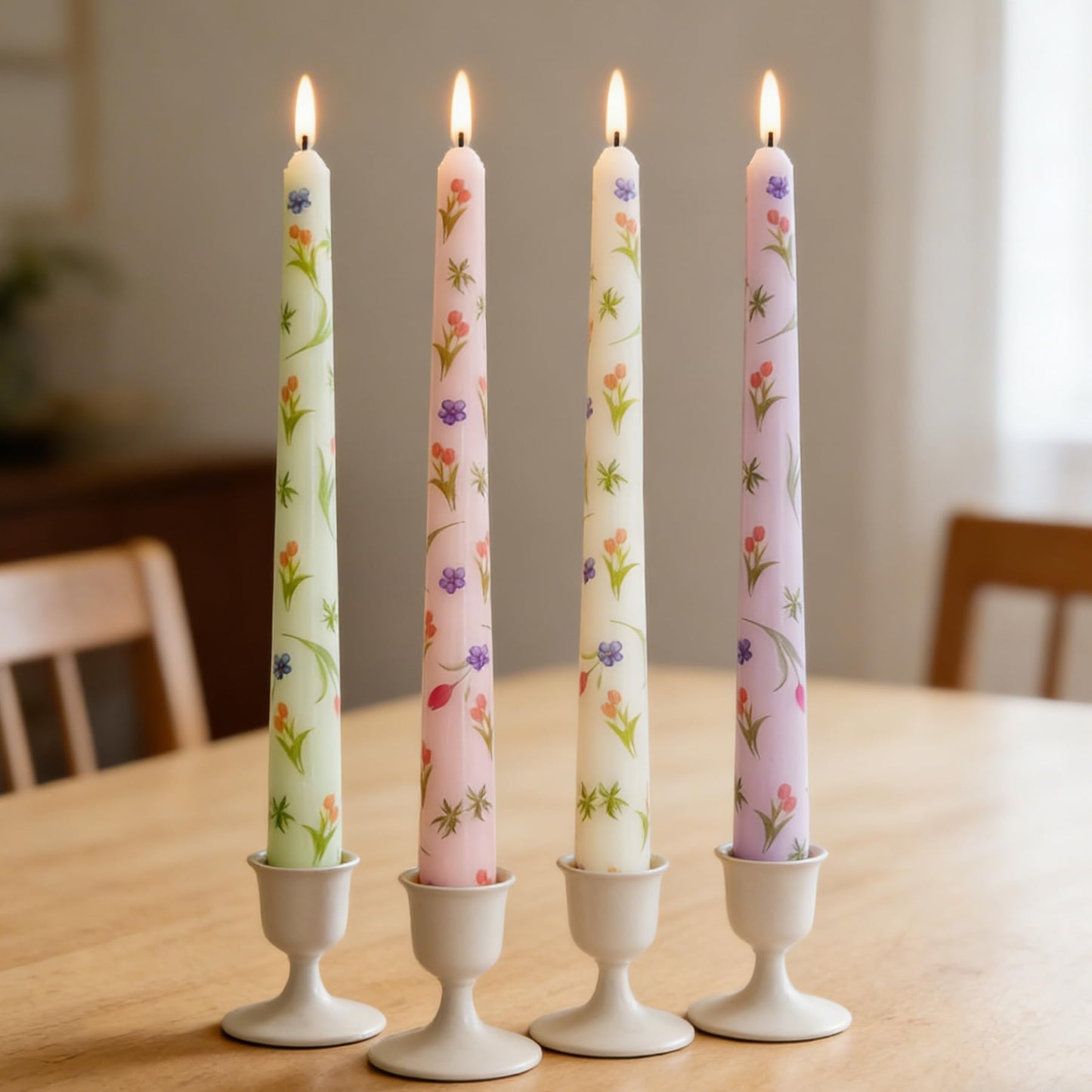 10 Inch Decorative Taper Candles, 4 Pack Birthday Balloon Print Candlesticks, Unscented Dripless Candles with Long Burn Time for Party, Holiday Table & Home Decor BST326H