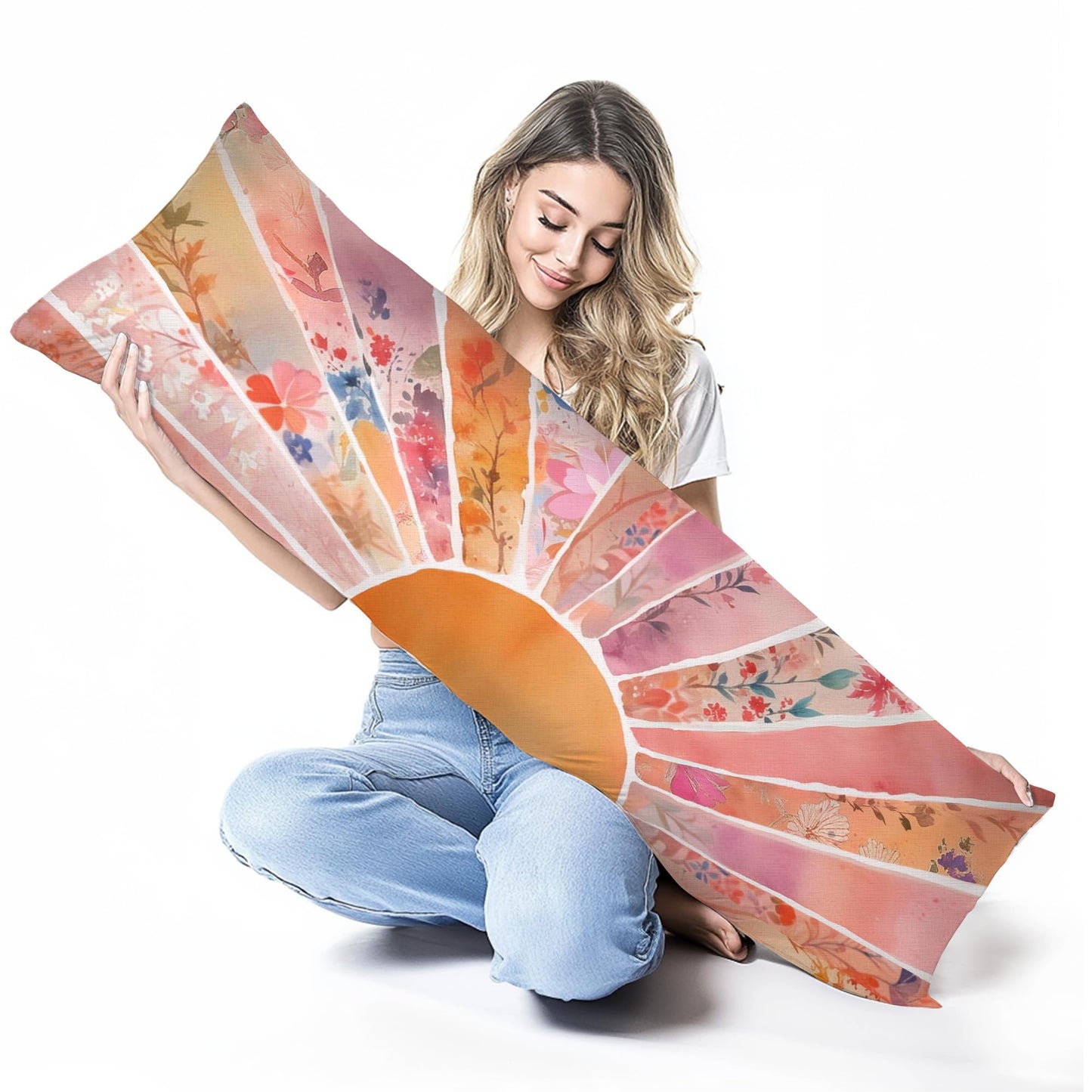 Boho Sun Sunshine 21x54 Body Pillow Cover Case, Modern Neutral Boho Horizontal Sun Sunset Sunrise Decorative Long Hug Pillow Cases for Bed Couch BST220