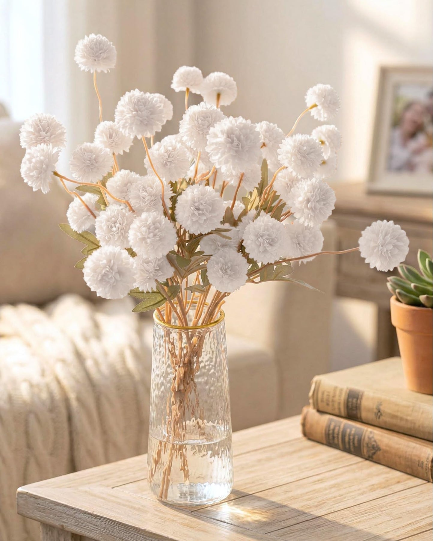 Beige Faux Silk Mums Artificial Flowers, 8Pcs Fall Fake Kiku Small Mini Chrysanthemum Pom Pom Stems for DIY Bouquets Centerpieces Vase Autumn Home Decorations Floral Arrangement BST202