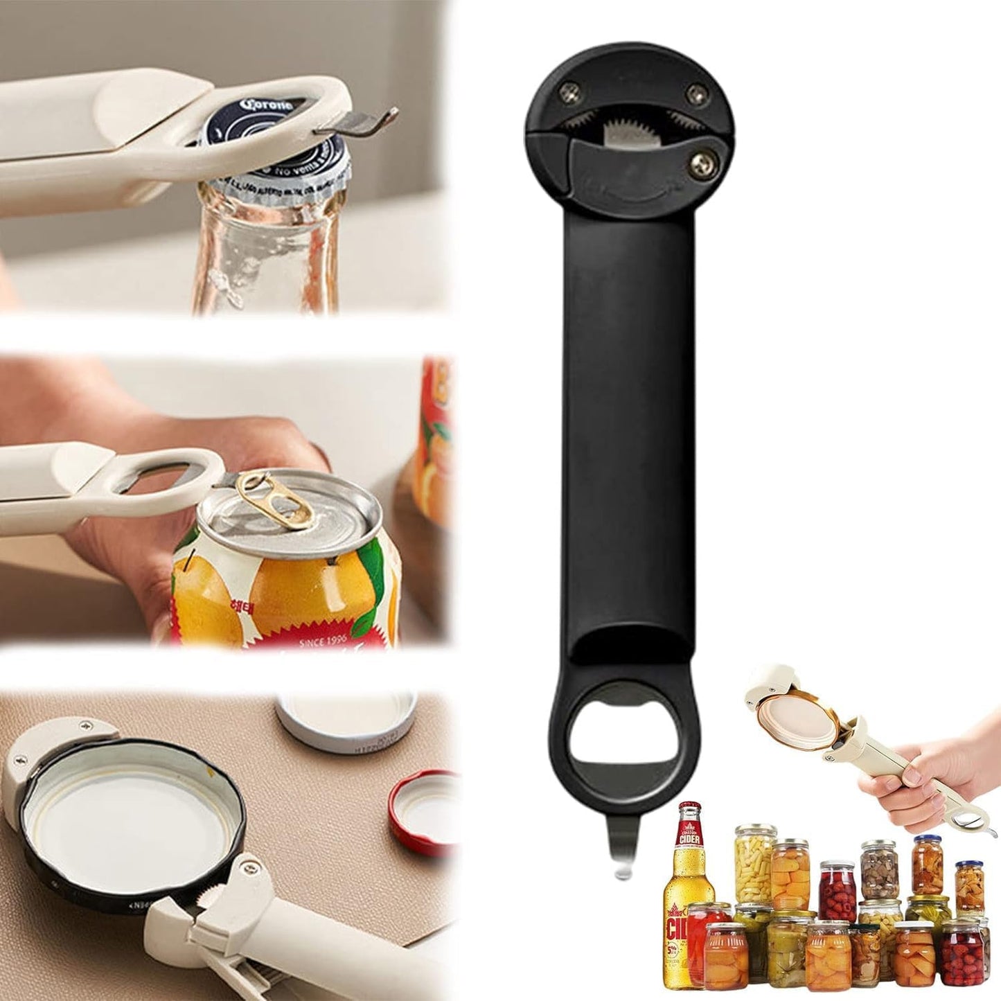Multifunctional Retractable Bottle Opener - Adjustable Multifunctional Can Opener Jar Lid Gripper - 2025 New Jar Opener Bottle Opener for Weak Hands, Senior Arthritis (Black) WN420