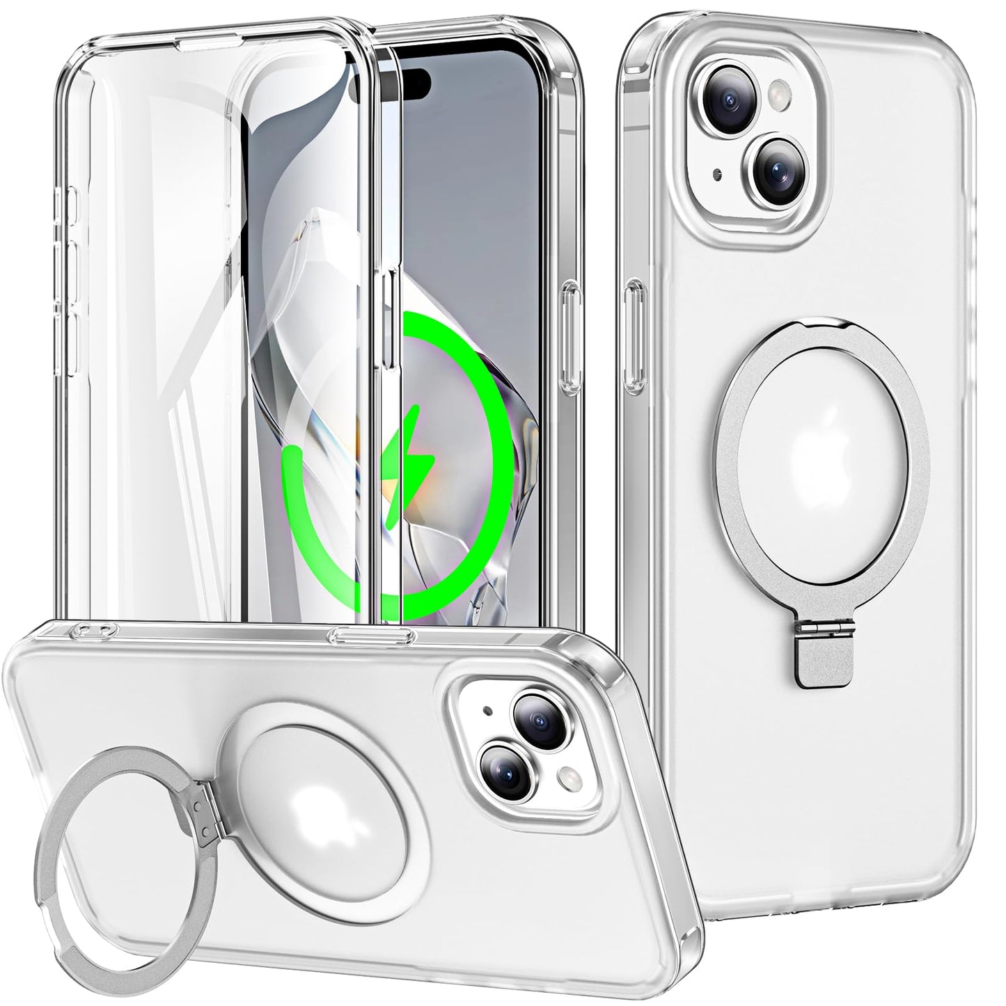 for iPhone 13 Pro Full Body Shockproof Case with Magnetic Invisible Stand [Compatible with MagSafe] Built-in Screen Protector Military Drop ProtectionTranslucent Phone Cover -Hot Pink WN420