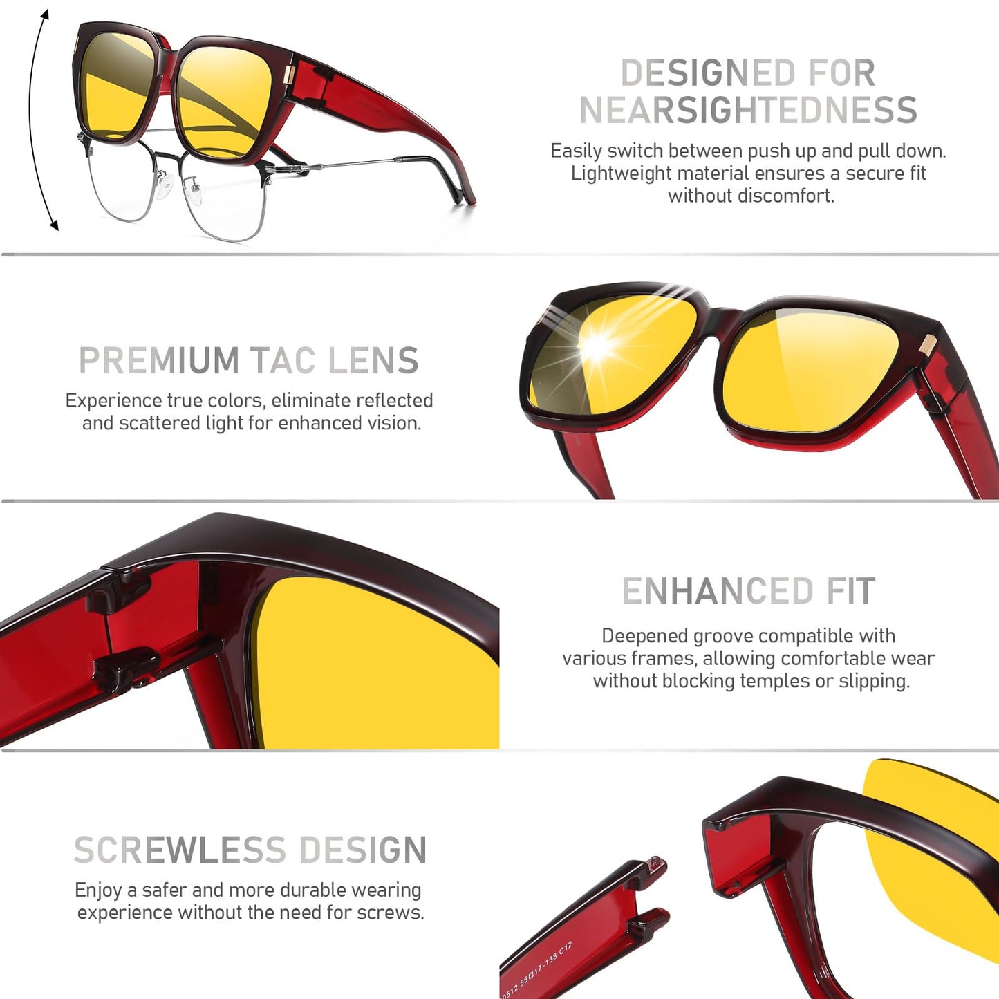 HAOLOTA Night Vision Driving Glasses Fit Over Glasses for Women Men, Anti Glare Polarized Nighttime Yellow Lens WN420