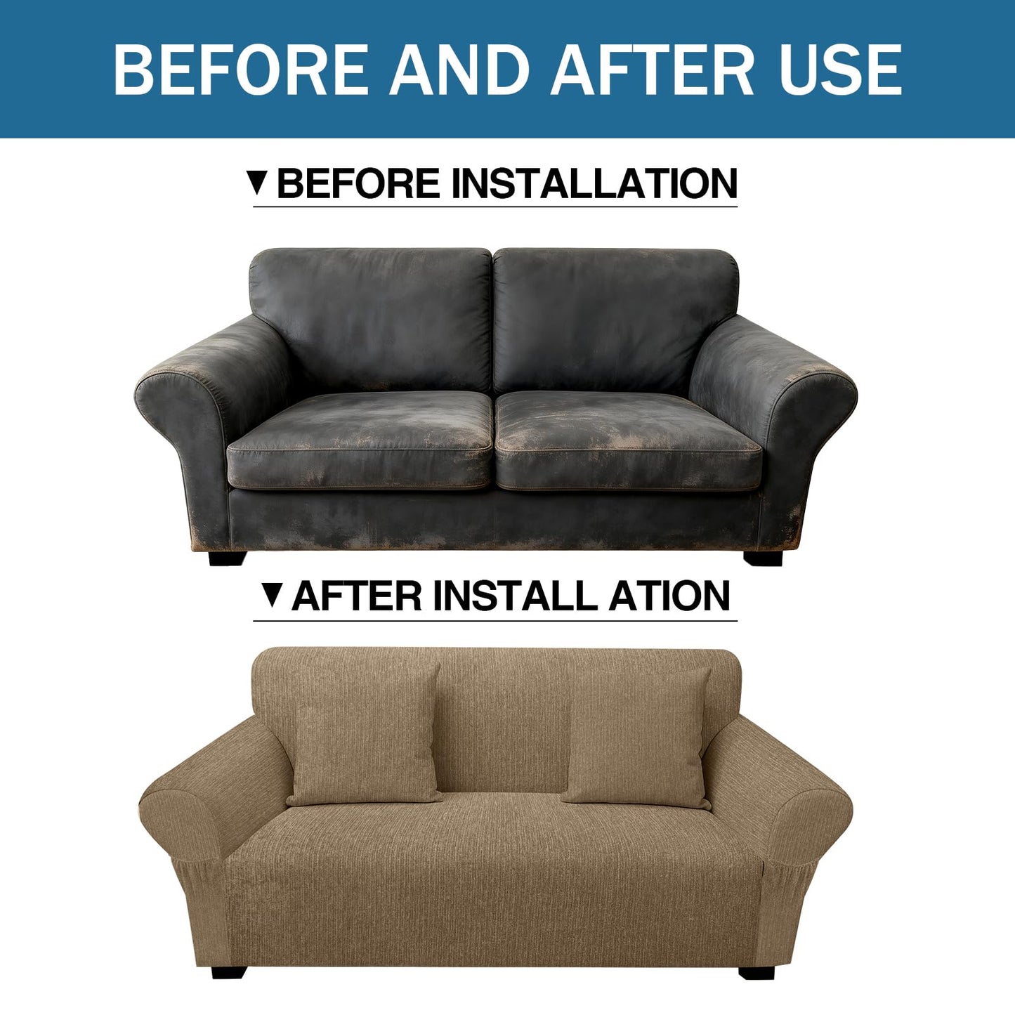 Sofa Slipcover with 2 Pillow Cover for 3 Cushion Couch, Non Slip Furniture Protector with Elastic Bottom, Washable Sofa Cover for Kids, Pets (Sofa, Navy) BST326H