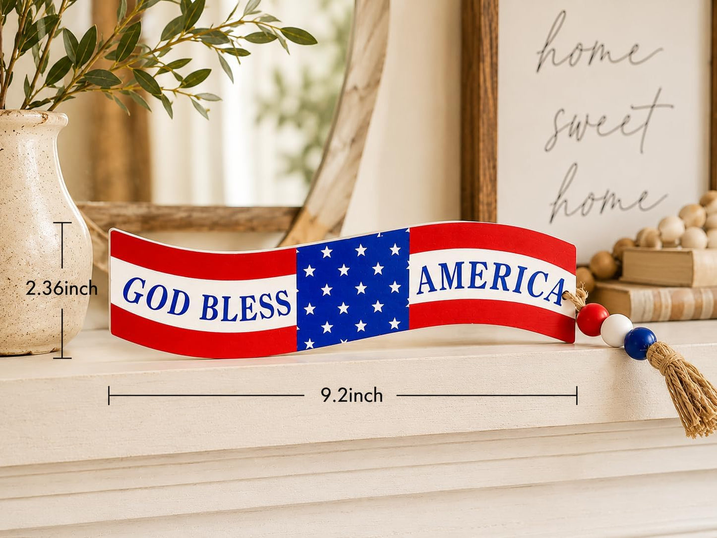 4th of July Table Decorations 9.2", Red White and Blue Patriotic Decor for Home Shelf Tiered Tray Coffee Bar, 2pcs America USA Resin Table Centerpieces for 250 Anniversary BST220