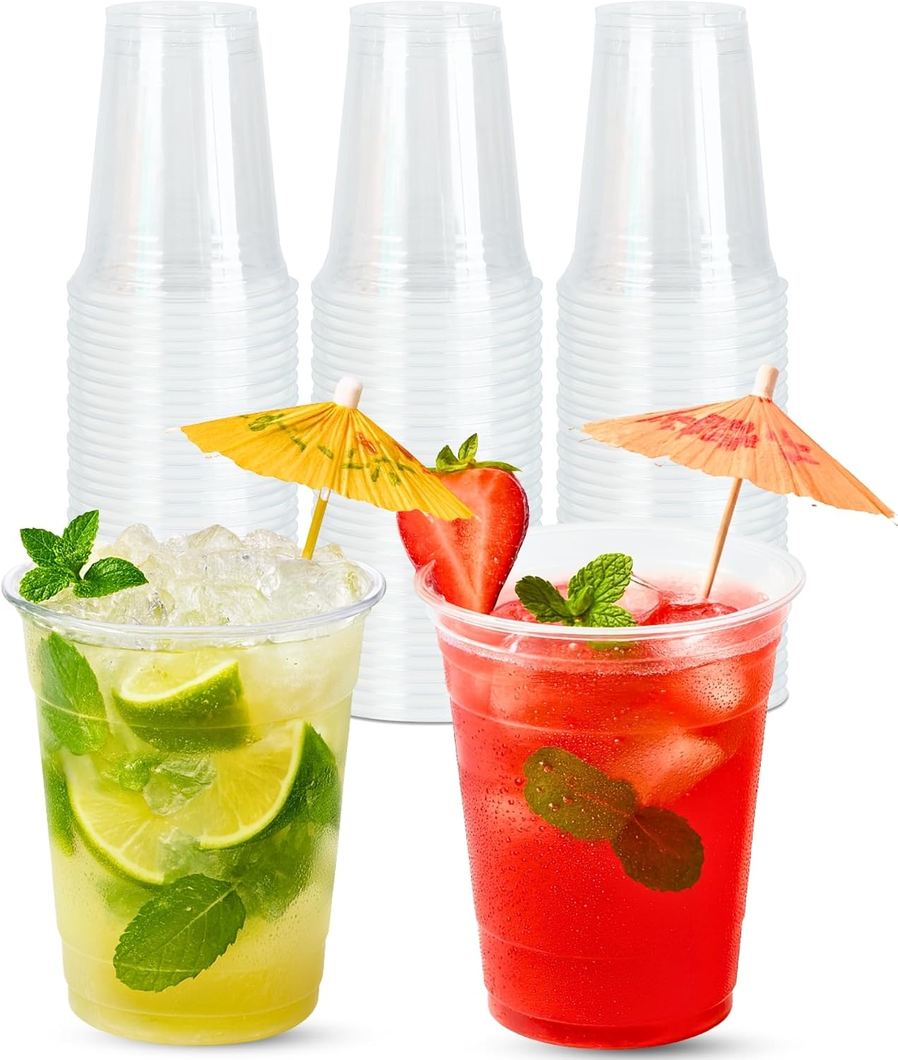 Cappatua 16 oz Clear Plastic Cups 100 Pack – Disposable Drinking Cups for Party, BPA-Free Cold Cups, Recyclable & Durable Plastic Party Cups Tumblers for Iced Coffee, Cocktails, Juice, Wine, Beer BST326H