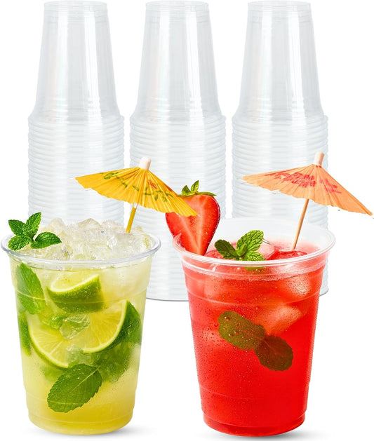Cappatua 16 oz Clear Plastic Cups 100 Pack – Disposable Drinking Cups for Party, BPA-Free Cold Cups, Recyclable & Durable Plastic Party Cups Tumblers for Iced Coffee, Cocktails, Juice, Wine, Beer BST326H