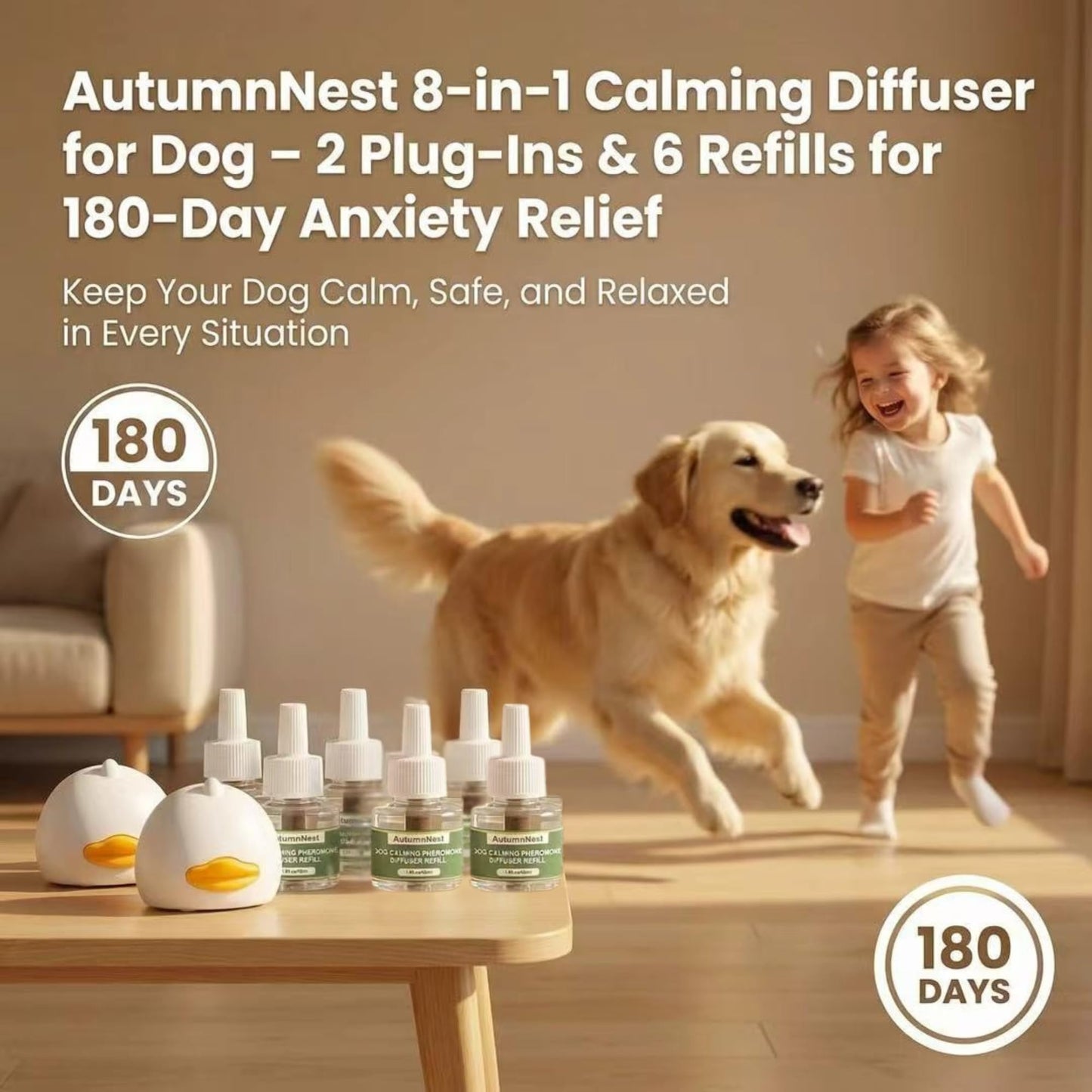 8-in-1 Dog Calming Pheromone Diffuser Kit – Pet Stress Support (2 Plug-Ins & 6x48ml Refills), Calming Diffuser for Dog During Thunderstorms, Travel, Separation, Fireworks & Vet Visits, 180-Day Supply WN420