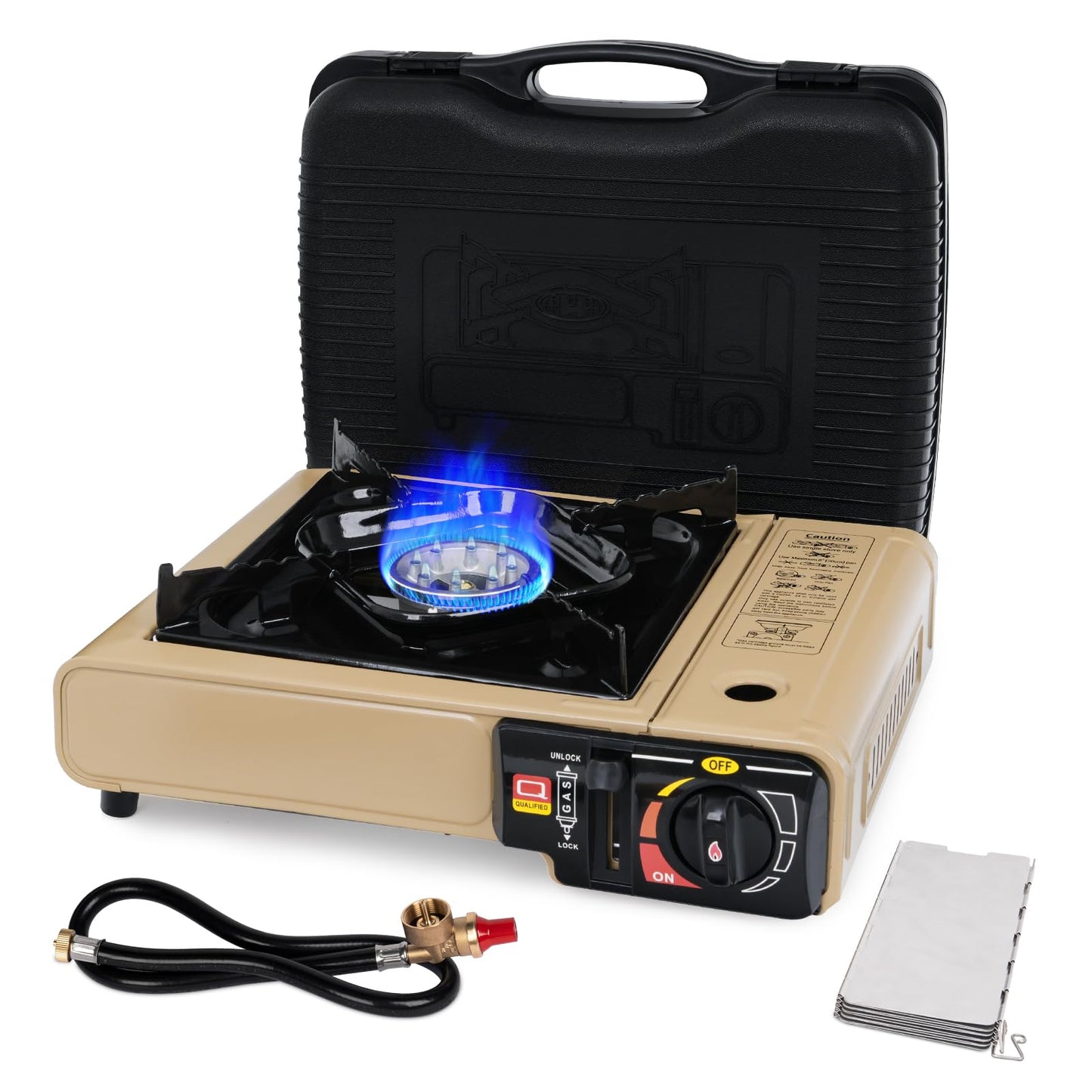 SHINESTAR 7800 BTU Dual Fuel Camping Stove, Propane Portable Gas Stove | Propane or Butane Camp Stove with Adjustable Heat Dial, Carry Case & Propane Adapter Hose,for Outdoor Cooking and Emergencies BST326H