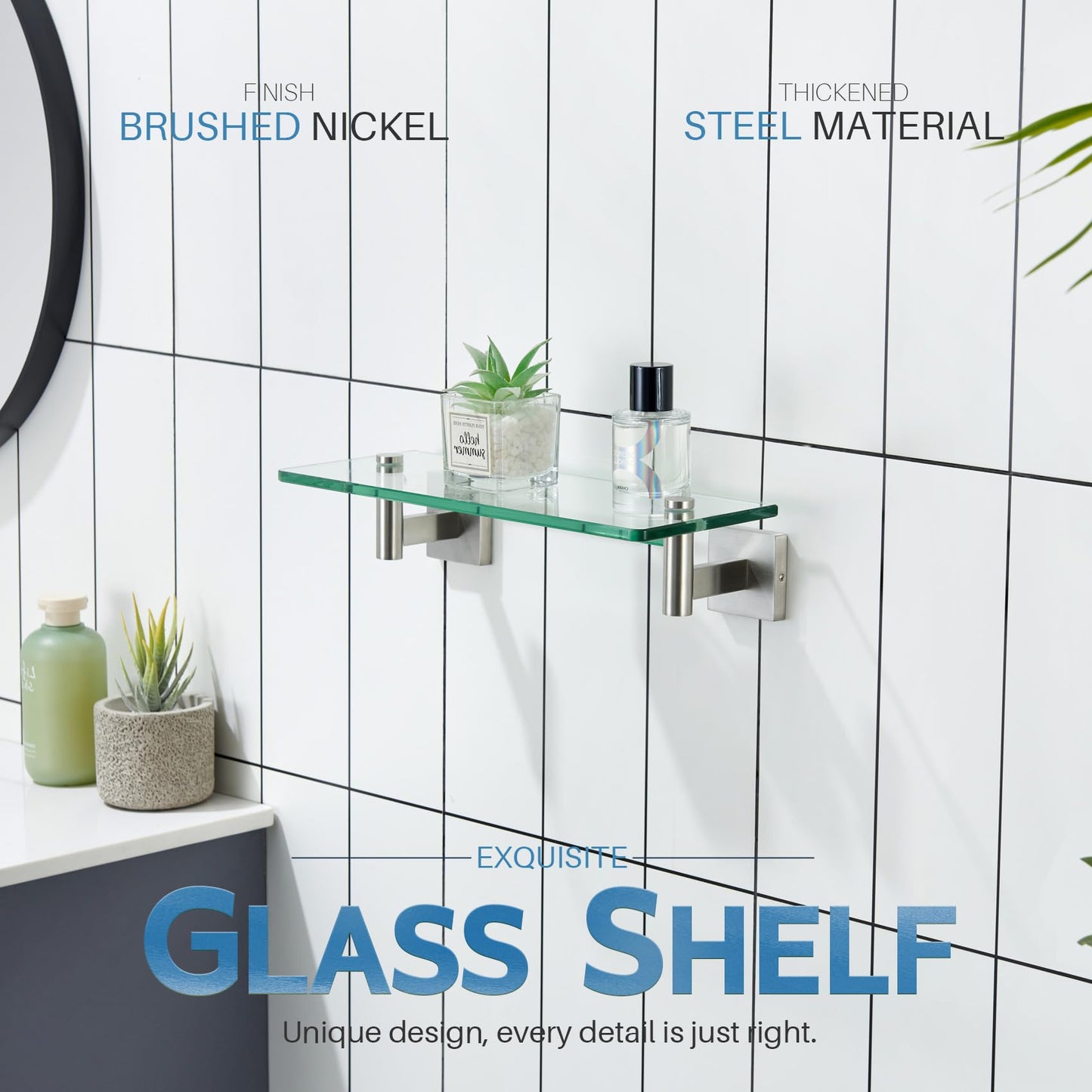 KOKOSIRI Wall Shelves Bathroom Hardware Glass Floating Shelf 12-Inch for Bedroom, Living Room, Kitchen, Hanging Rack Champagne Bronze B1105CPG-L12 BST202