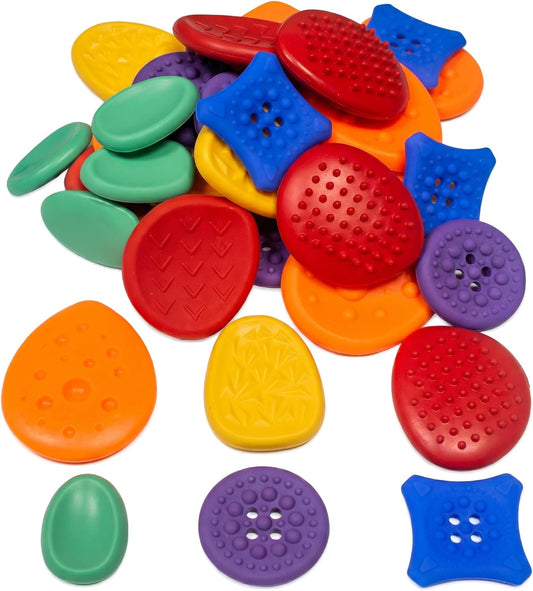 24pcs Color Random Fidget Toys Sensory Stone for Kids，Textured Soft Worry Stone for Autism Kids Calming - Fidget Stress Toys for Students Anxiety Relief - Small Prizes Fidget Toys