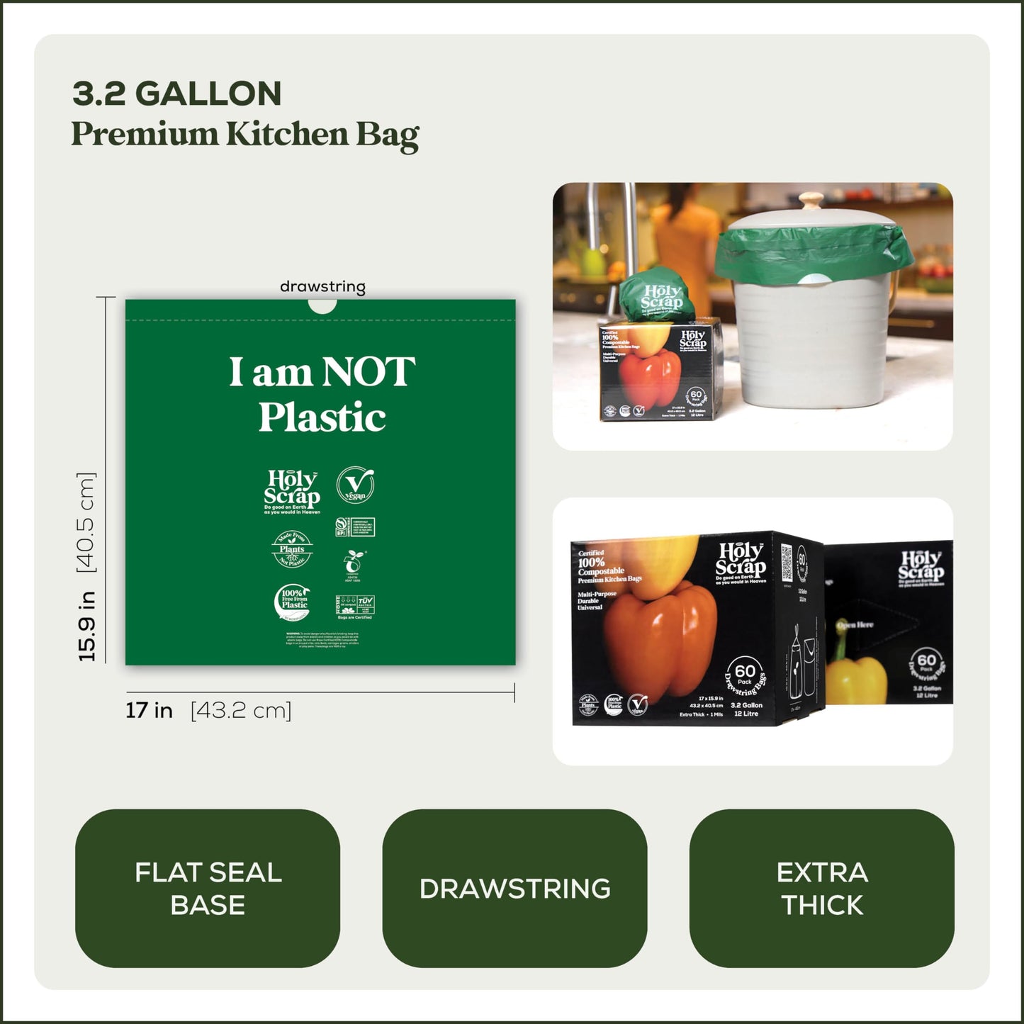 Small Compostable Trash Bags - 2.6 Gallon, 100 Pack, 100% Plastic-Free Decomposing Kitchen Food Waste Trash Can Bags & Liners, Thick Countertop Garbage, Bathroom & Bio Bin Bags