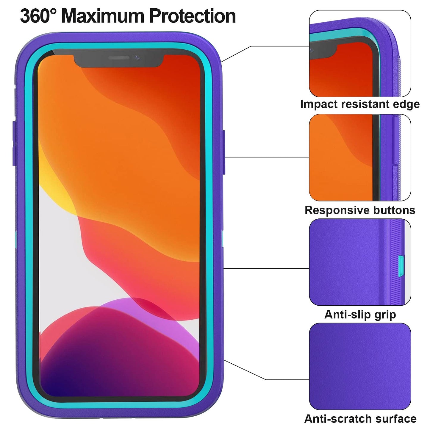 for iPhone 11 Case with Belt Clip Holster Kickstand & 2 Screen Protector, Full Protection Heavy Duty Phone Case, Shockproof Drop-Proof Durable Cover 6.1" [Black+Clip] WN420