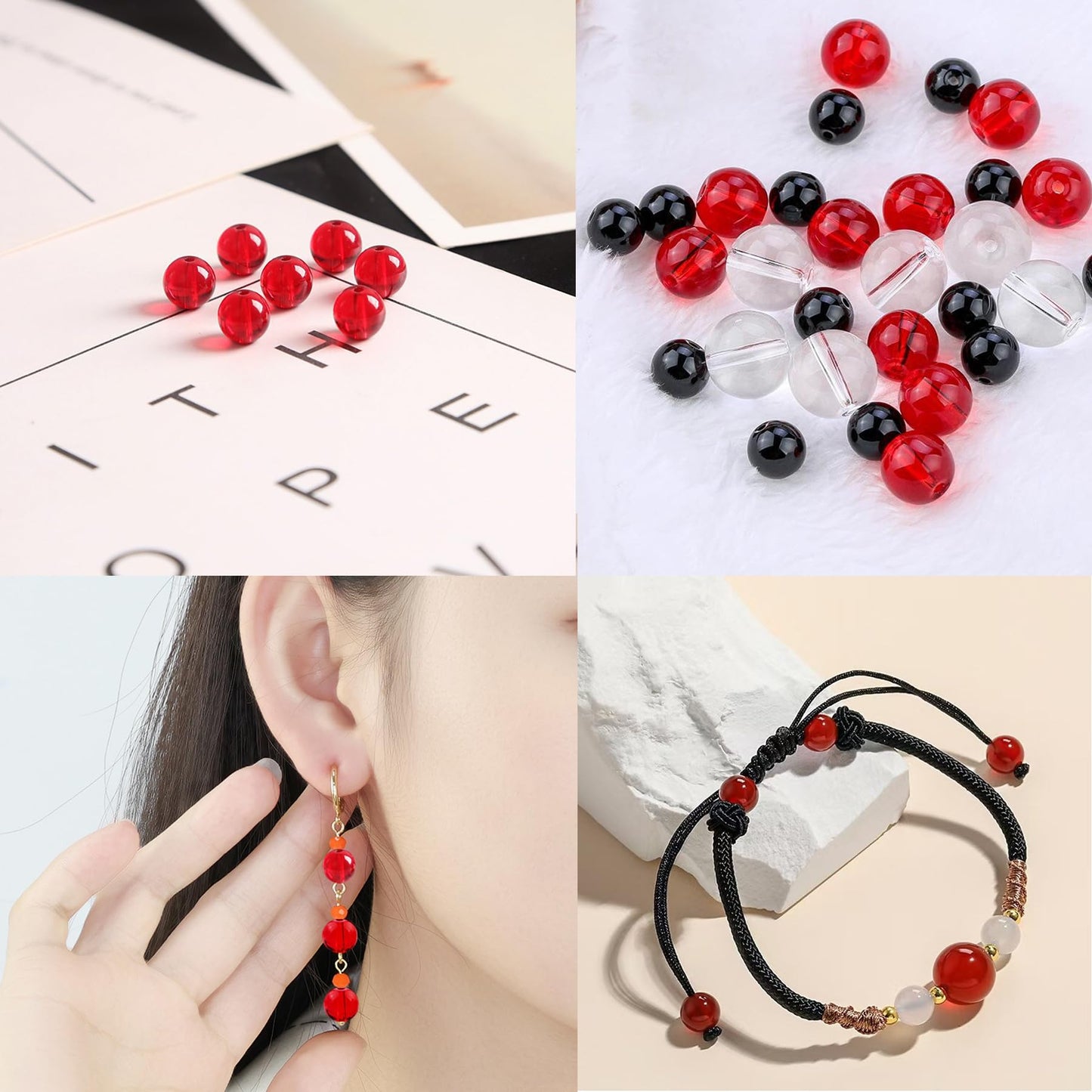 476pcs Orange Round Crystal Glass Beads (4/6/8/10/12mm) with 8pcs Charming Pendants for Jewelry Making, Smooth Round Glass Spacer Loose Beads for Crafts Bracelets Necklaces Charms BST220