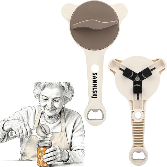 Effortless Jar Opener for Seniors & Arthritis Hands, Beige | Adjustable Stainless Steel, Lid Gripper & Twist-Off Cap Remover, For Weak Grip, Multi-Size Kitchen Tool BST326L